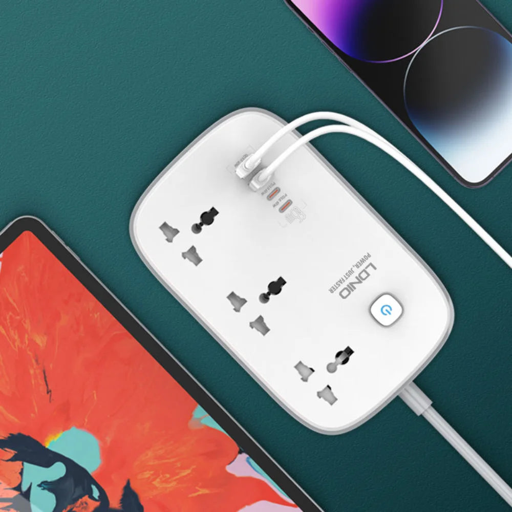 Ldnio sc3416 65w gan charger with uk/us/eu plug - cables & chargers | power socket