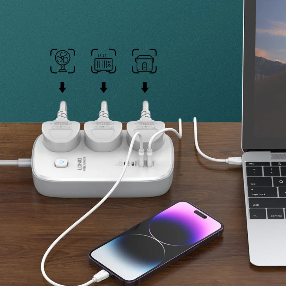 Ldnio sc3416 65w gan charger with uk/us/eu plug - cables & chargers | power socket