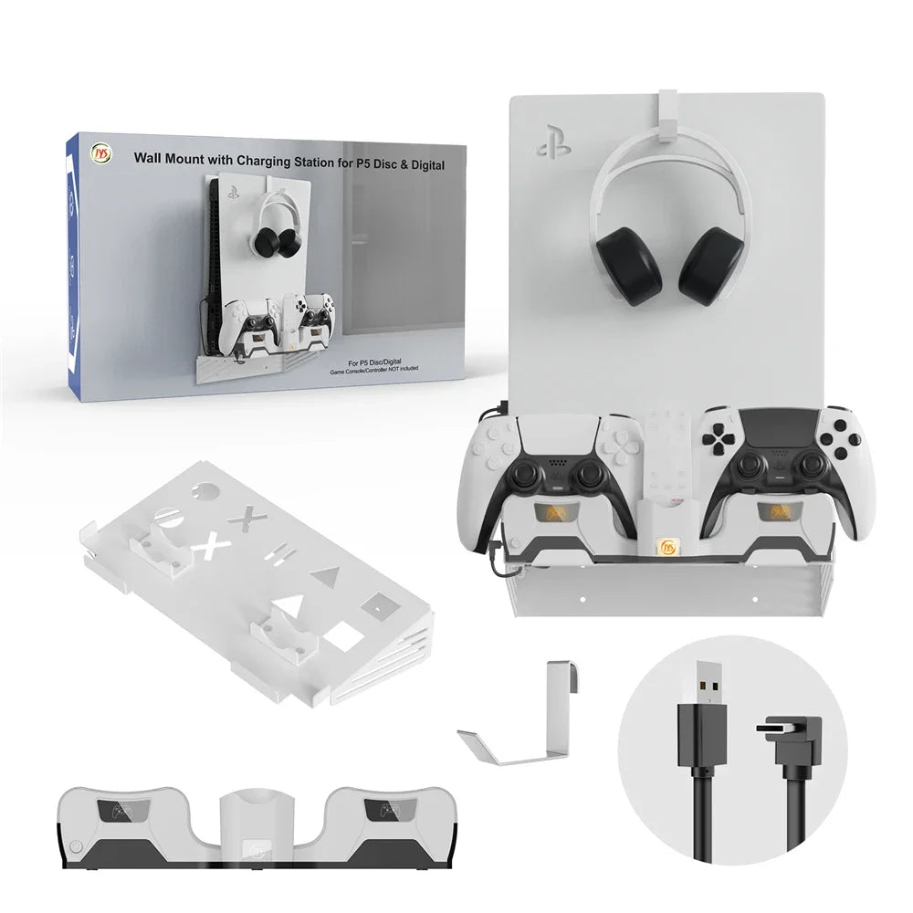 Ys-p5181 ps5 wall hanger charging stand - wall mount base for storage and charging - console | ps5 essentials
