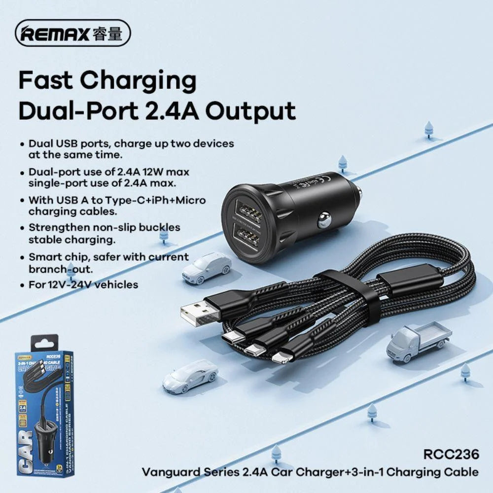 Remax car charger vanguard series rcc236 - cables & chargers | car essentials
