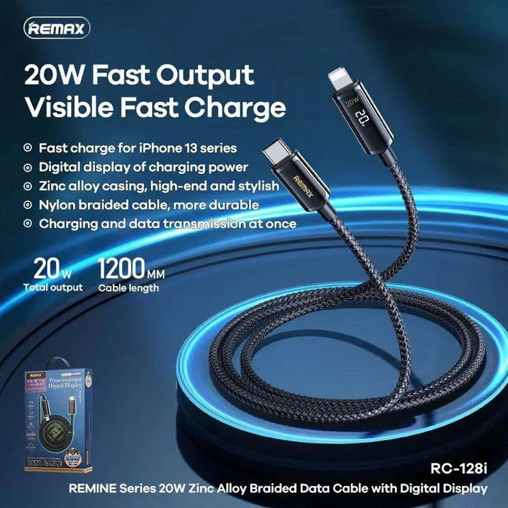 Remax rc-128i remine series 20w iphone cable with digital display - cables & chargers | charging cables & adapters