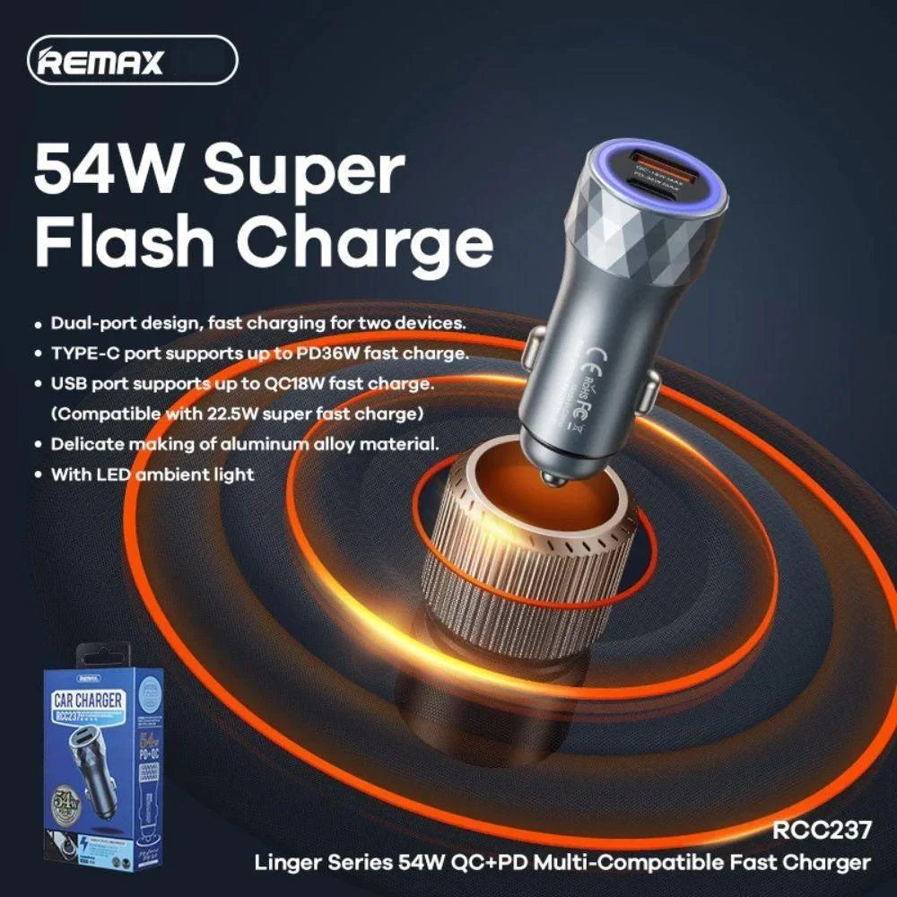 Remax rcc237 linger series 54w pd + qc multi-compatible - cables & chargers | car essentials