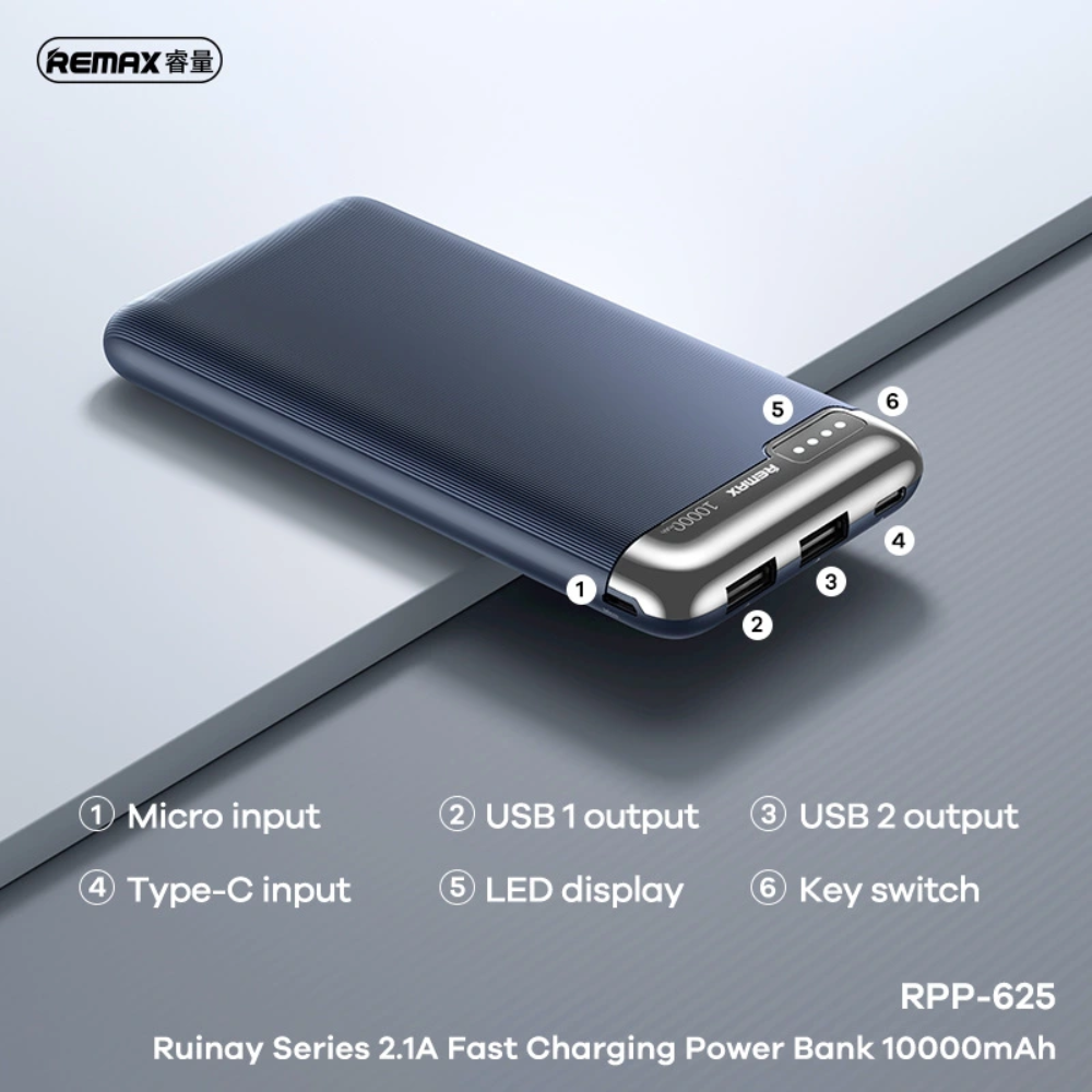 Remax rpp-625 power bank 10000mah fast charging solution - cables & chargers | power bank
