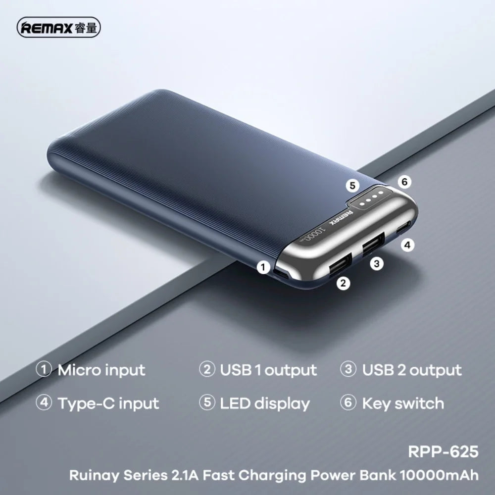 Remax rpp-625 power bank 10000mah fast charging solution - cables & chargers | power bank