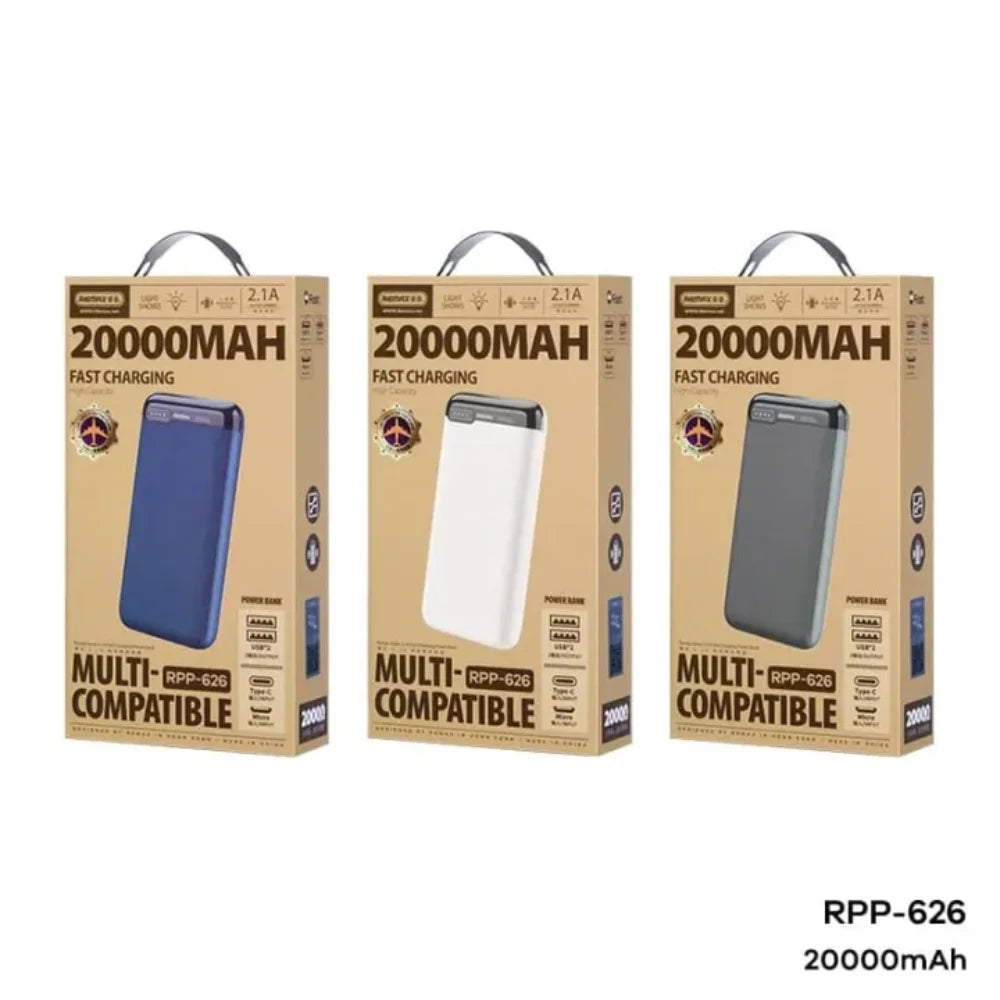 Remax rpp-626 power bank 20000mah ruinay series with 2.1a fast charging - cables & chargers | power bank