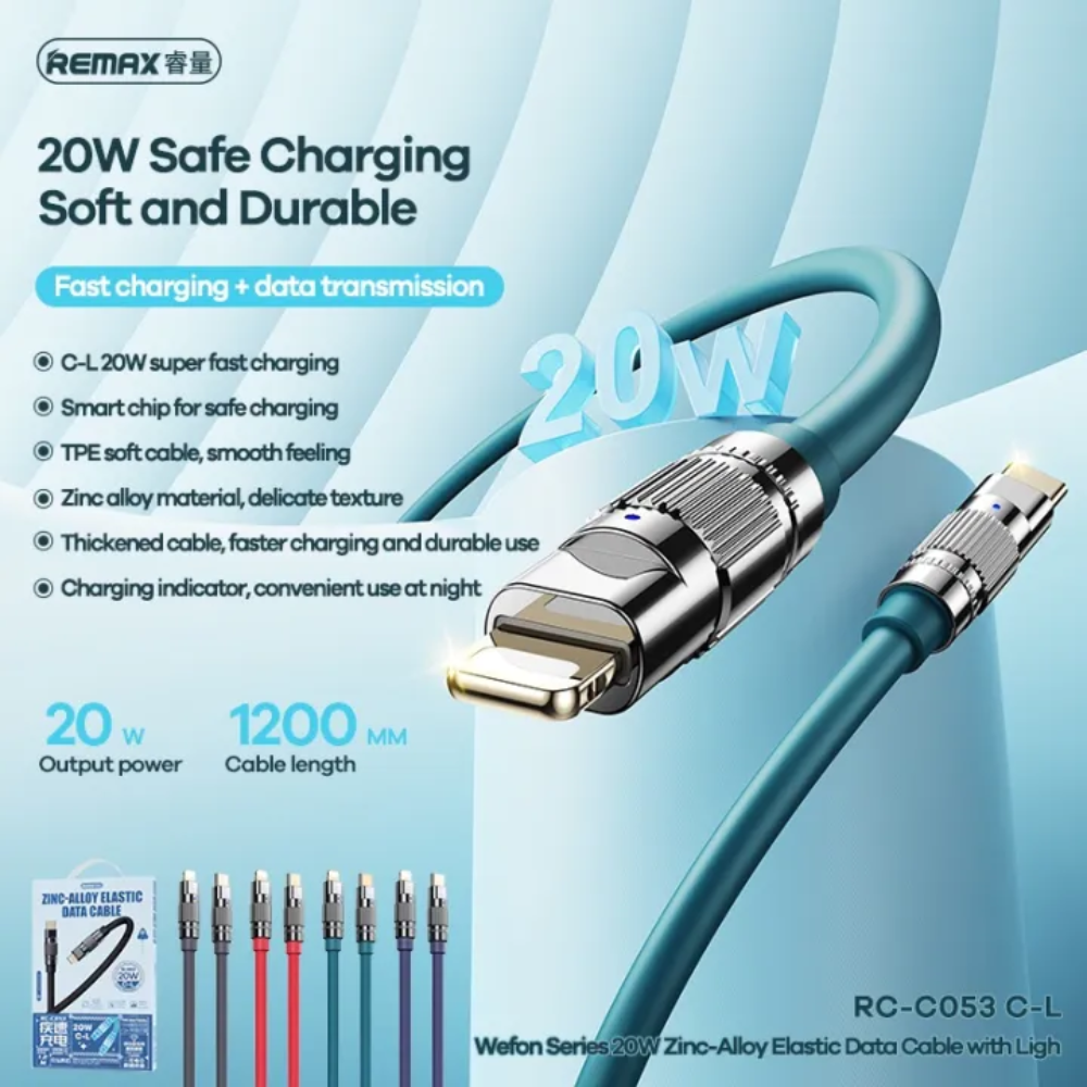 Remax wefon series 20w charger | type c to lightning cable - blue - cables & chargers | charging cables & adapters