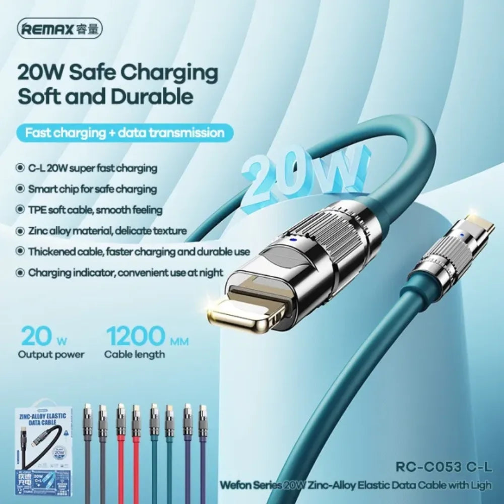 Remax wefon series 20w charger | type c to lightning cable - blue - cables & chargers | charging cables & adapters