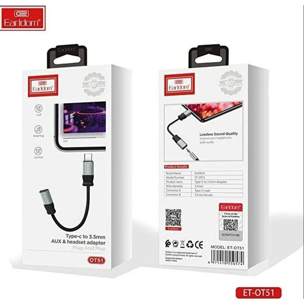 Earldom et-ot51 type-c to 3.5mm adapter for headsets and auxiliary devices - cables & chargers | charging cables &