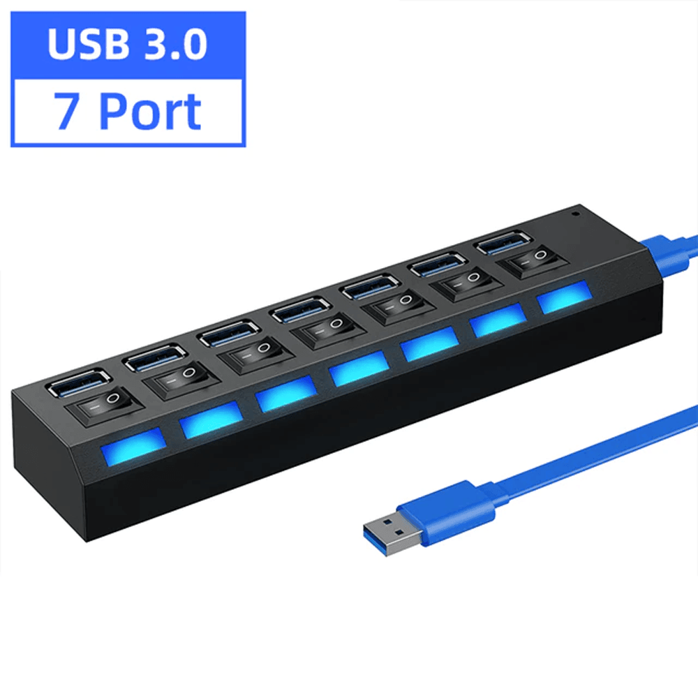 Usb 3.0 hub 7 port multi usb splitter with switch for pc home - cables & chargers | charging cables & adapters