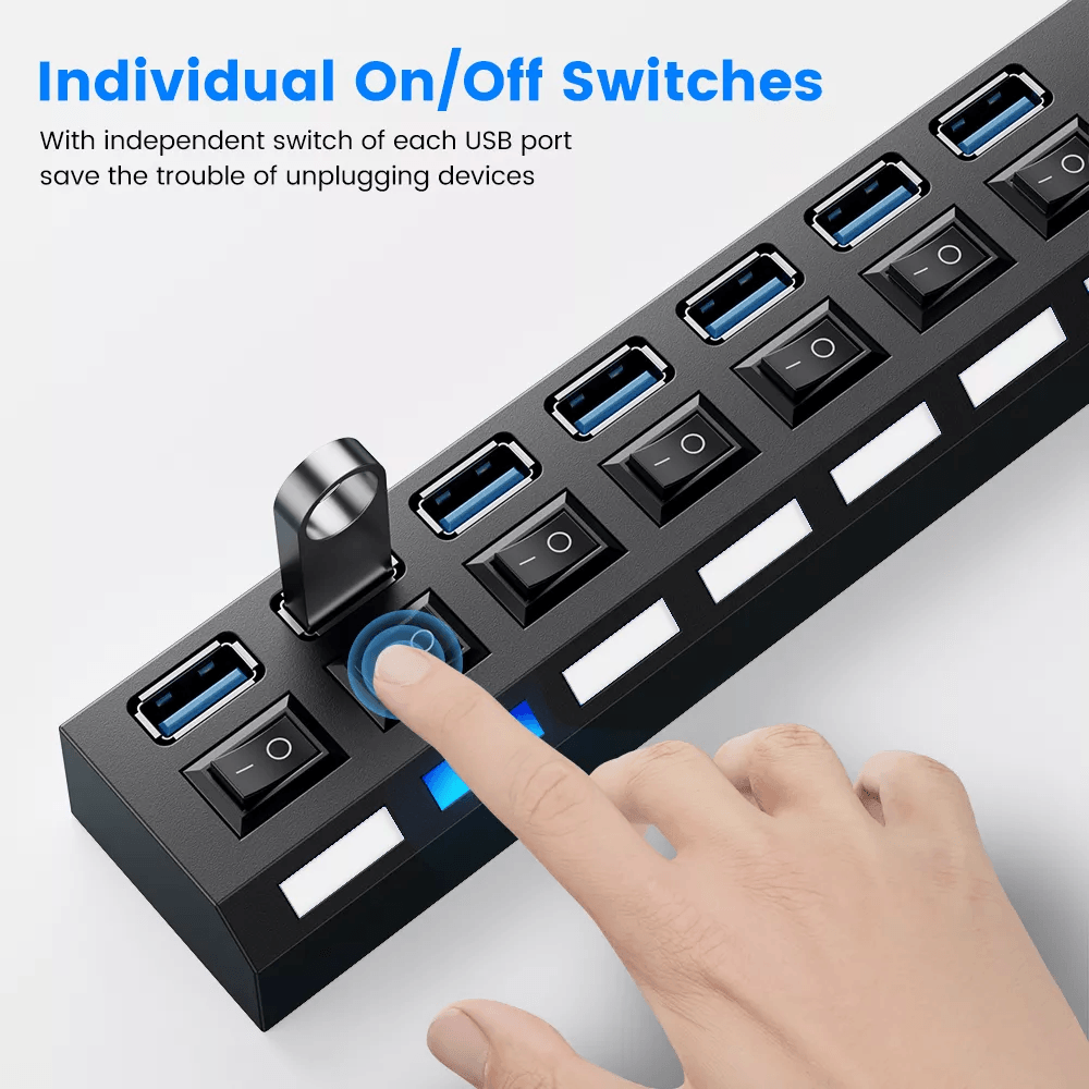 Usb 3.0 hub 7 port multi usb splitter with switch for pc home - cables & chargers | charging cables & adapters