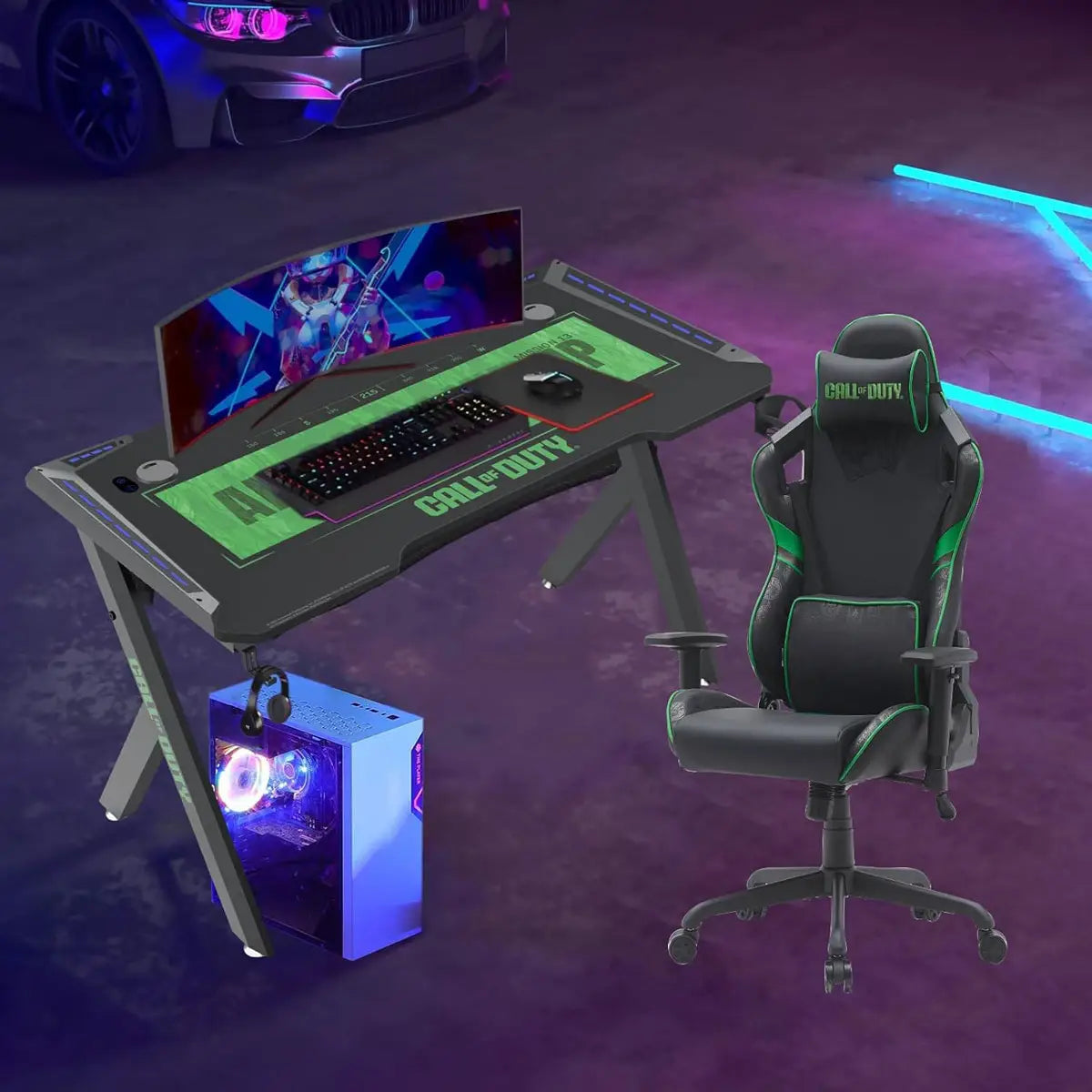 Call of Duty (cod) Gaming Chair with Adjustable 2d Armrest Rotating Head and Metal Base - Green/black