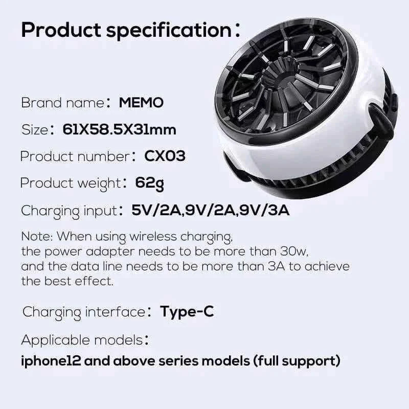Memo cx-03 magnetic phone cooler with wireless charging