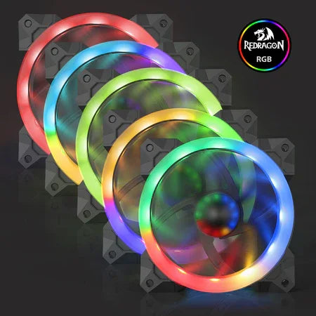 Redragon rgb pc cooling fan - 120mm quiet high airflow computer case fan with rgb led
