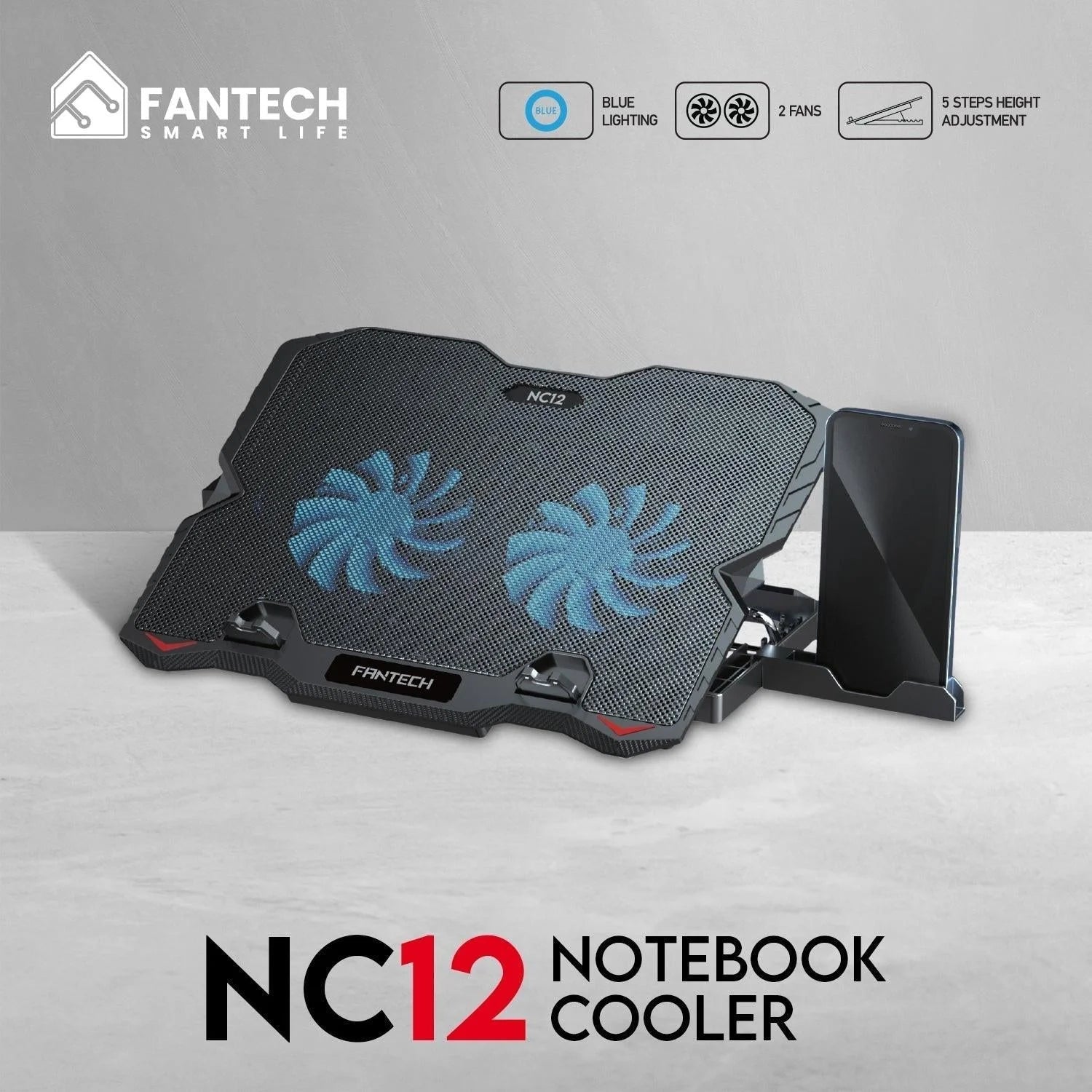 Fantech laptop cooler 15.6 inch nc12 with two fans for 9-15.6 inch laptops