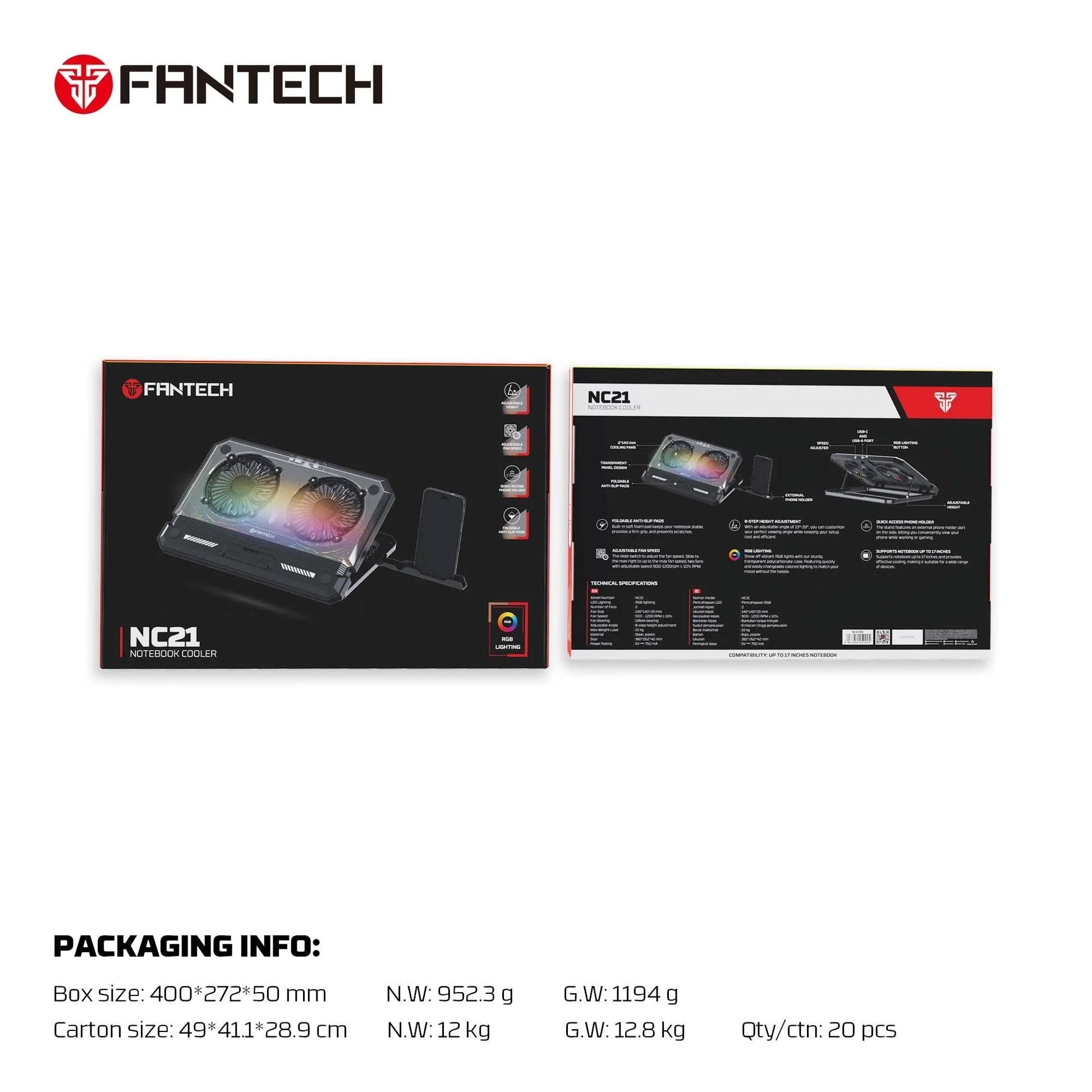 Fantech nc21 laptop cooler - high-performance notebook cooling pad - cooling stands