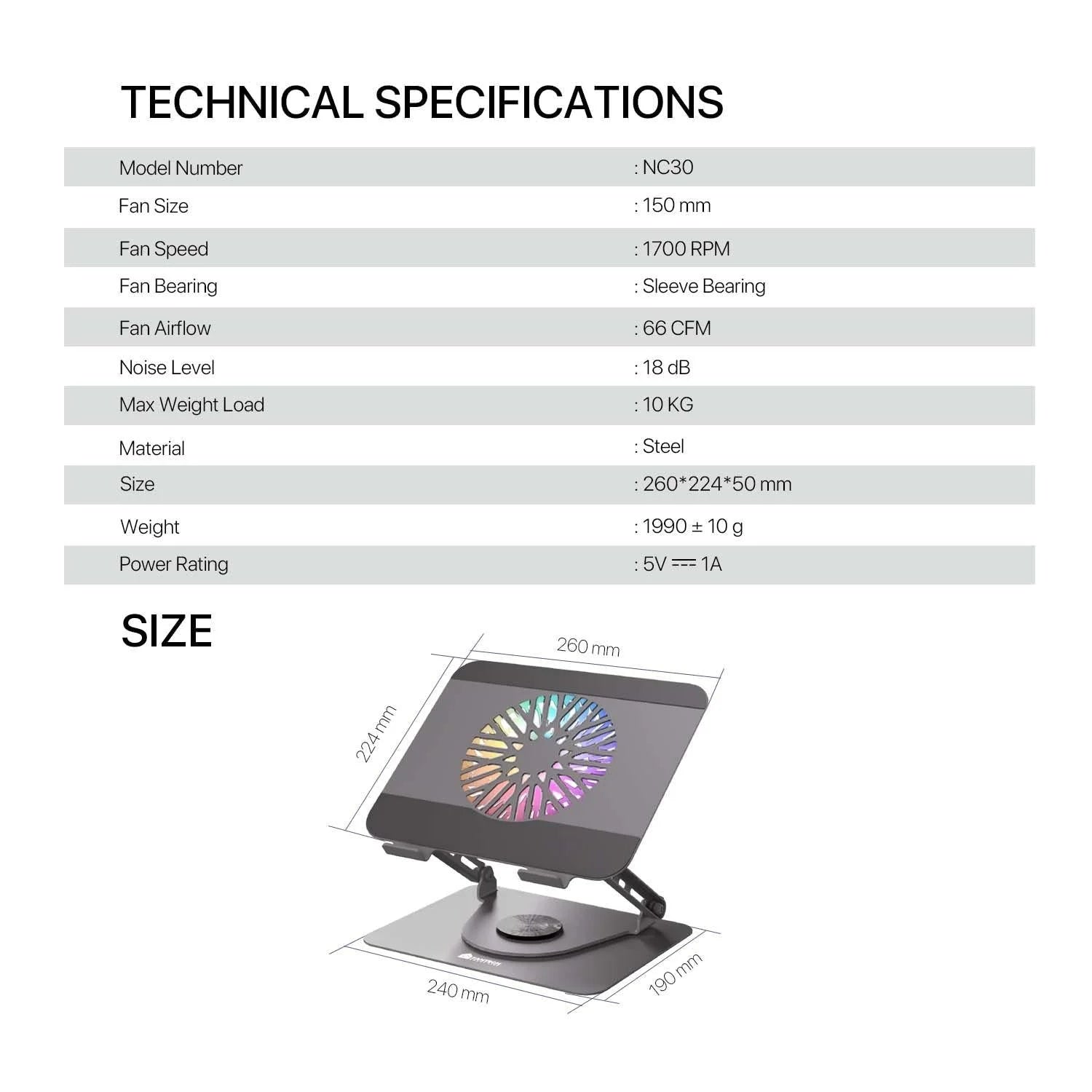 Fantech nc30 notebook stand and cooling fan rgb - cooling stands