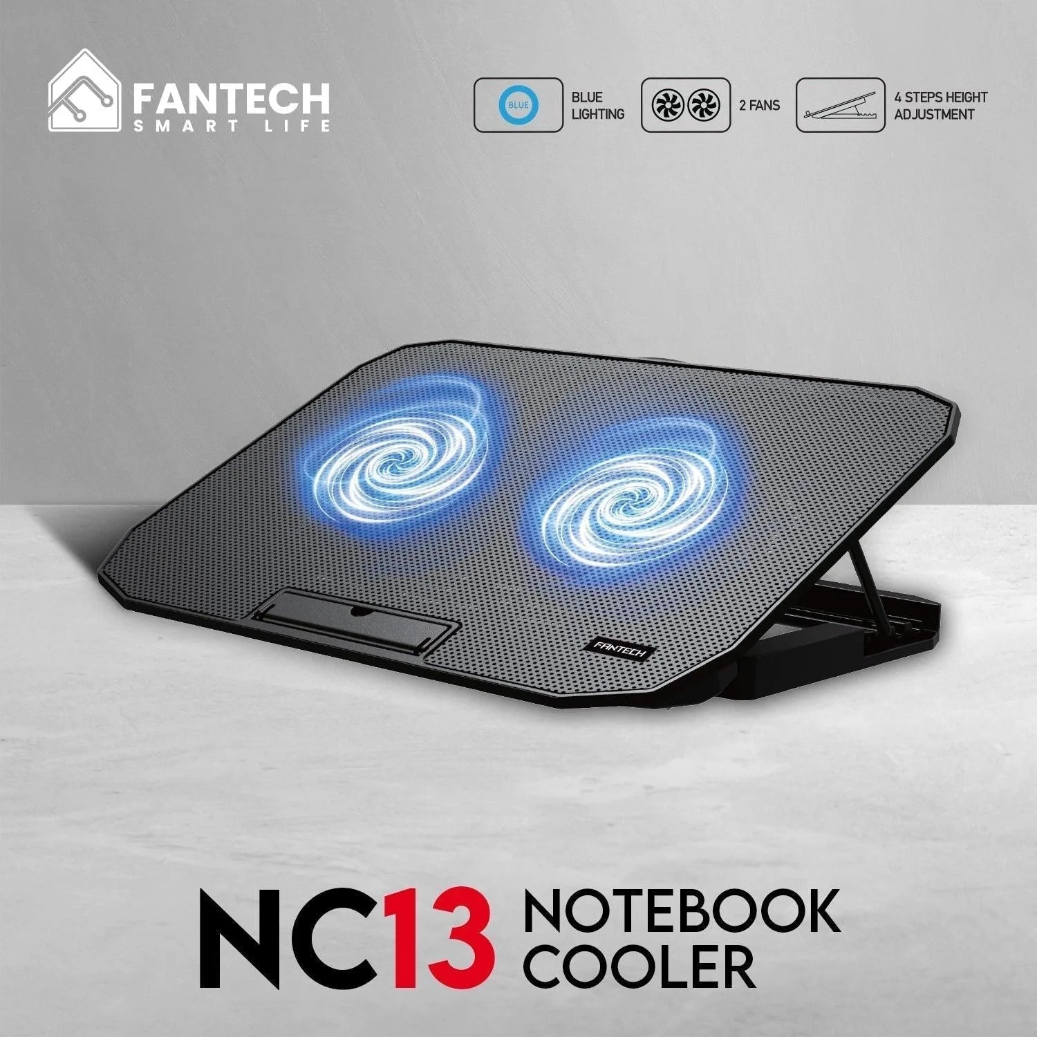 Fantech notebook cooler nc13 with two fans for 9-15.6 inch laptops