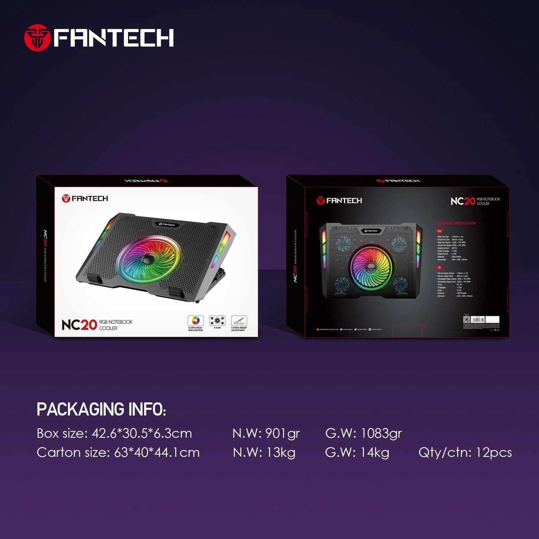 Fantech rgb laptop cooling pad nc20 for enhanced performance and style - cooling stands
