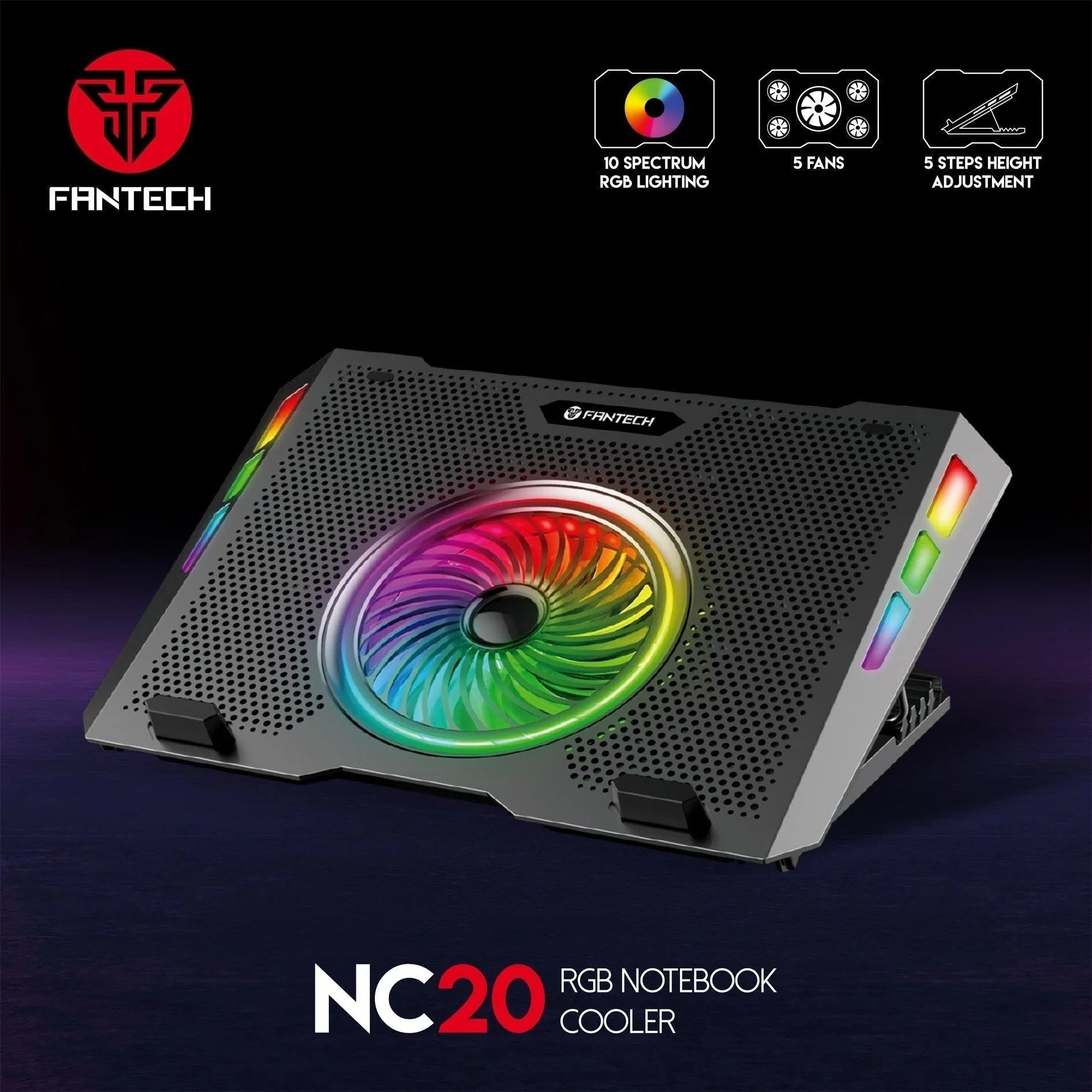 Fantech rgb laptop cooling pad nc20 for enhanced performance and style - cooling stands