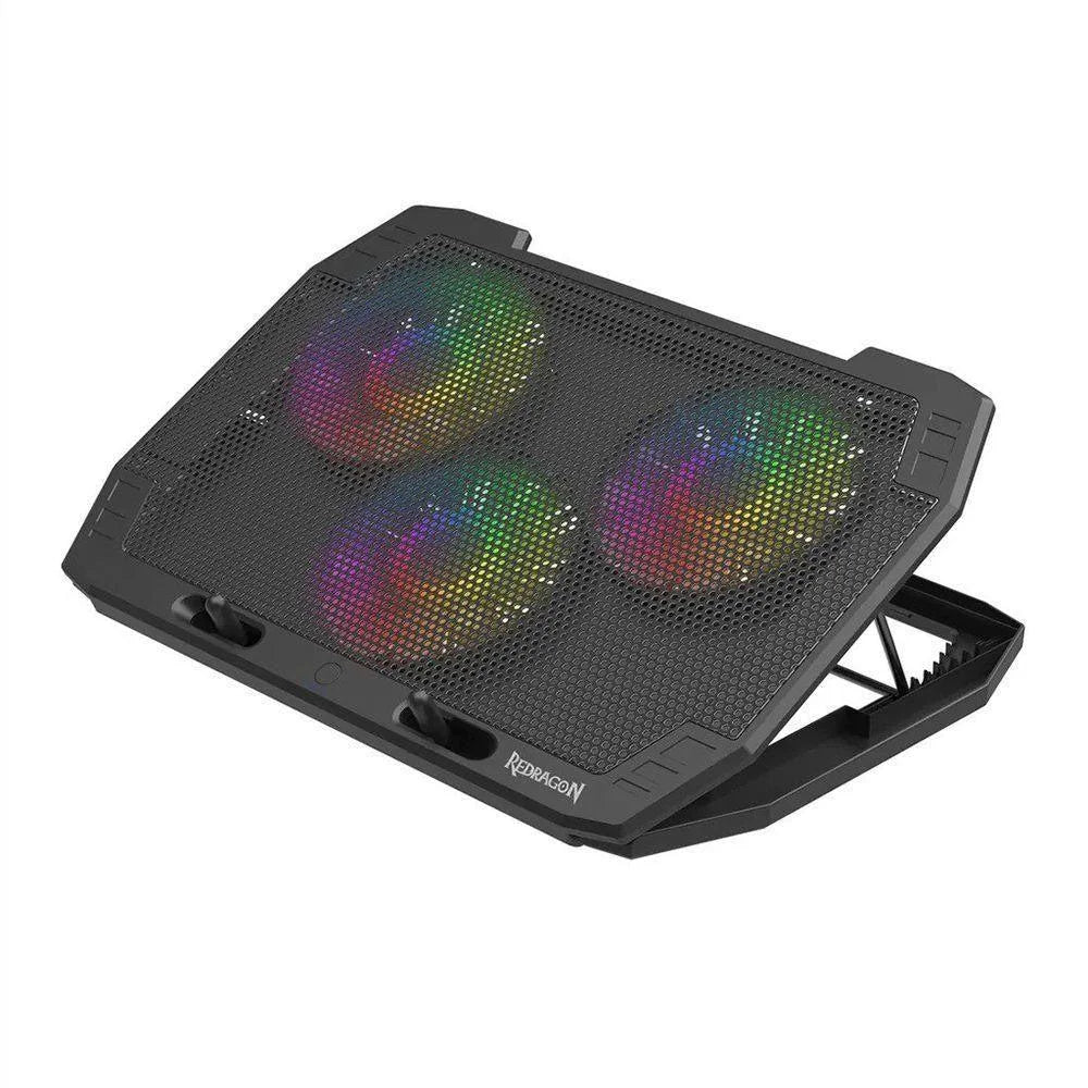 Redragon ingrid laptop cooler gcp511 with 3 rgb fans for laptops up to 17’’ - black - cooling stands