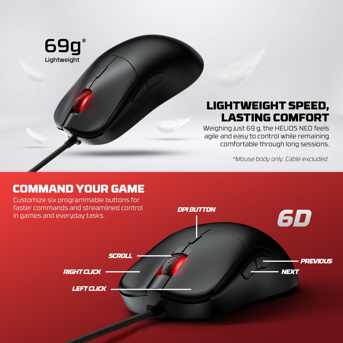 Fantech helios neo ux3v2s wired gaming mouse with rgb lighting 6d macro function 400-20000 adjustable dpi 20 million