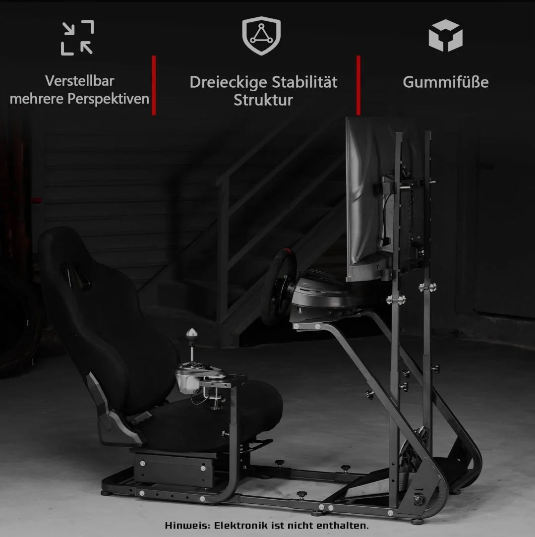 Dardoo racing simulator cockpit with monitor stand - tv mount&black seat fit for logitech g923 thrustmaster wheels