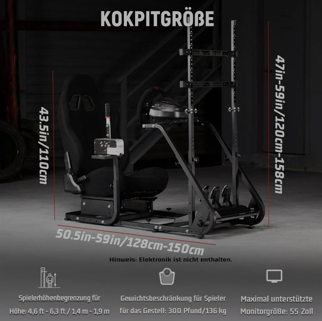 Dardoo racing simulator cockpit with monitor stand - tv mount&black seat fit for logitech g923 thrustmaster wheels