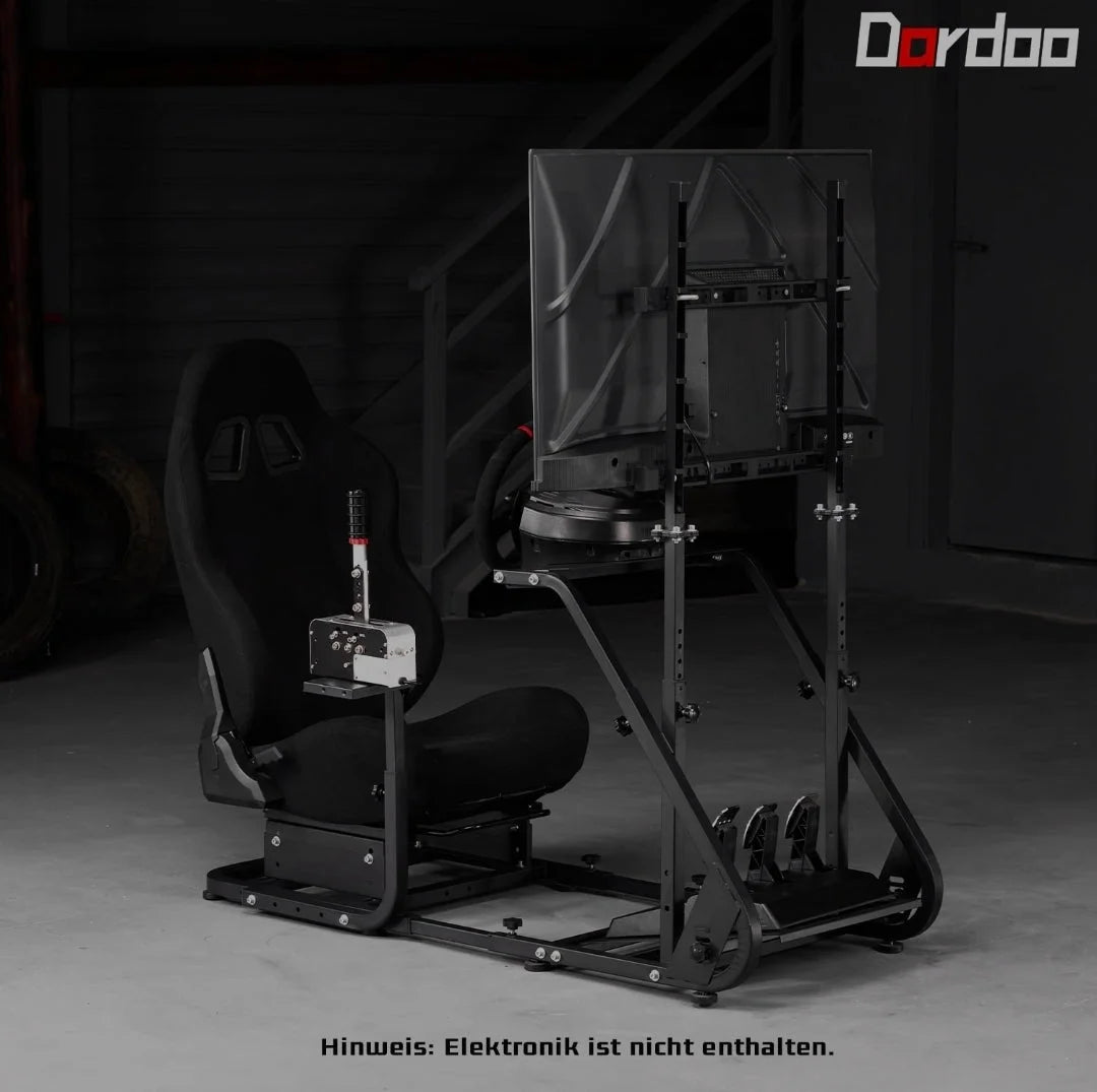 Dardoo racing simulator cockpit with monitor stand - tv mount&black seat fit for logitech g923 thrustmaster wheels