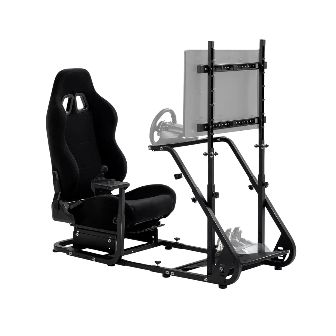 Dardoo racing simulator cockpit with monitor stand - tv mount&black seat fit for logitech g923 thrustmaster wheels
