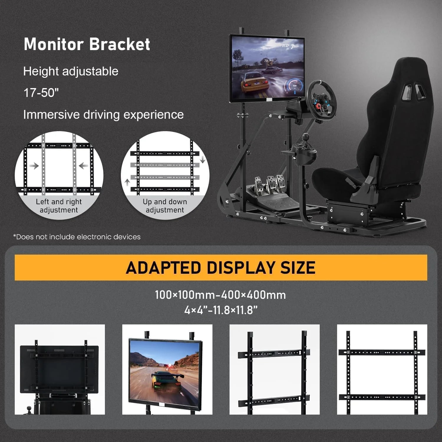 Dardoo racing simulator cockpit with monitor stand - tv mount&black seat fit for logitech g923 thrustmaster wheels