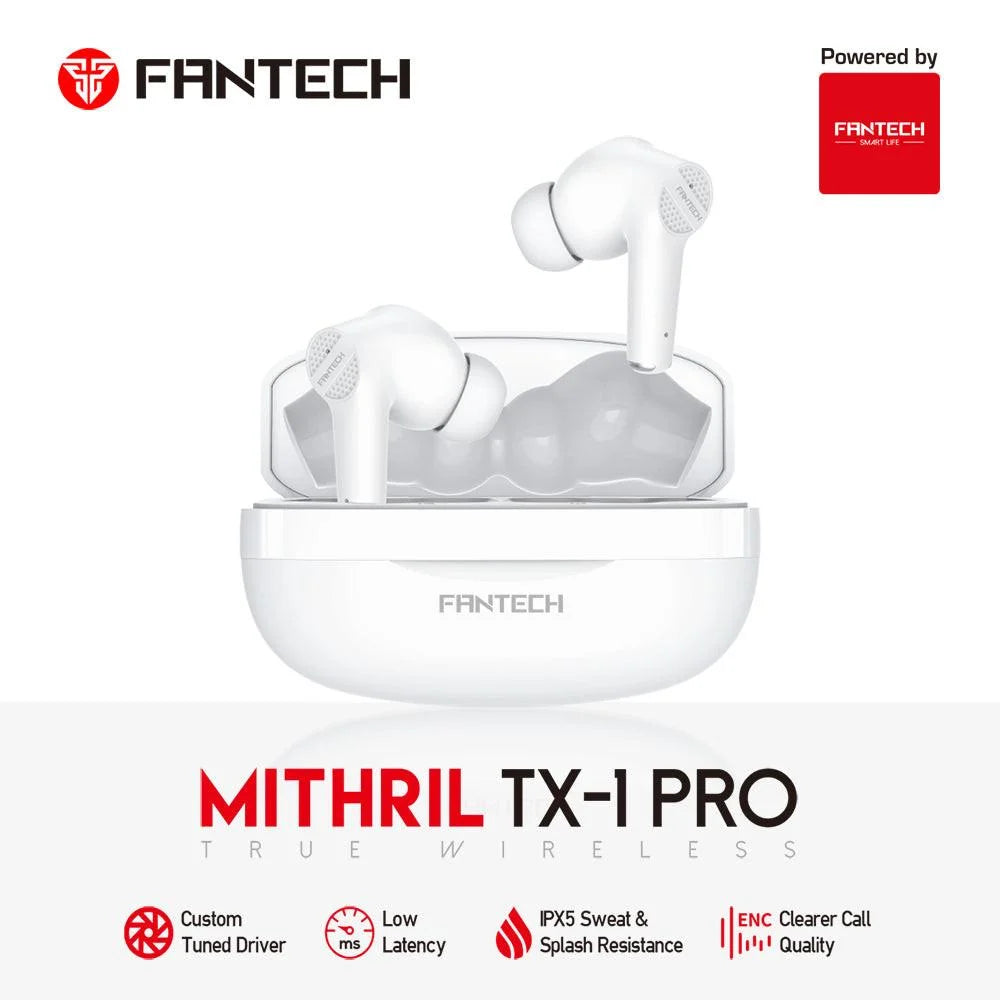 Fantech mithril tx-1 pro true wireless earphones – white - headsets