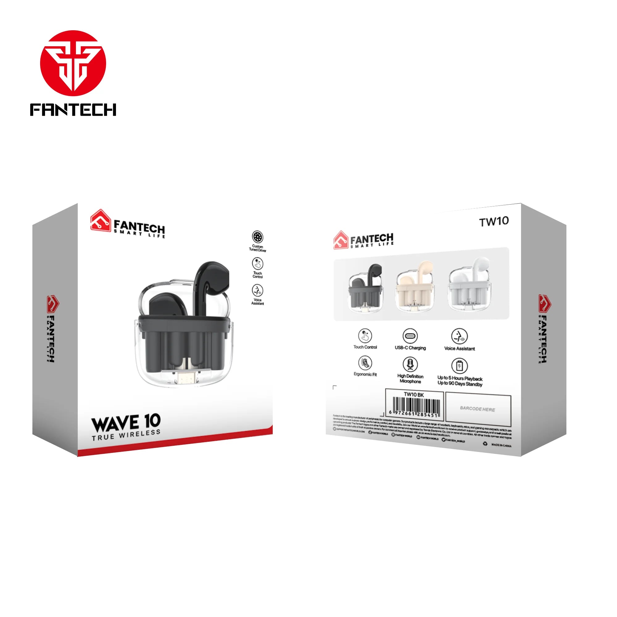 Fantech tws bluetooth earbuds wave 10 tw10 with built-in microphone - audio | earphone
