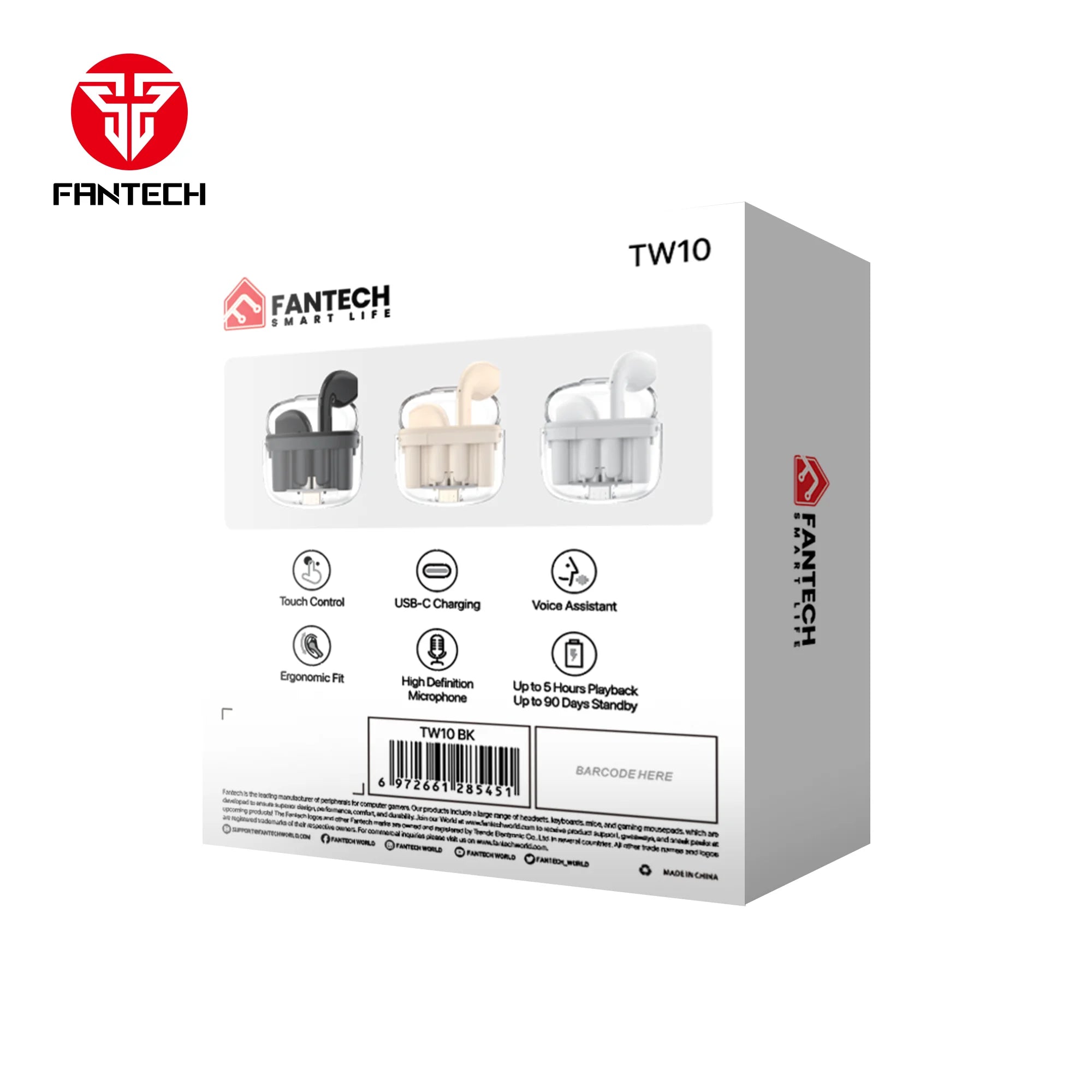 Fantech tws bluetooth earbuds wave 10 tw10 with built-in microphone - audio | earphone