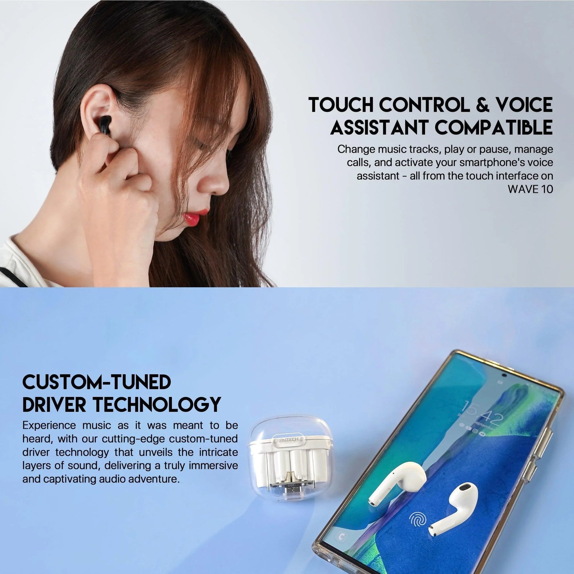 Fantech tws bluetooth earbuds wave 10 tw10 with built-in microphone - audio | earphone