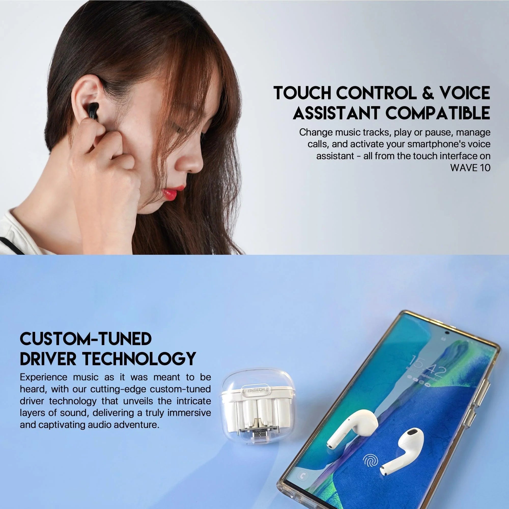 Fantech tws bluetooth earbuds wave 10 tw10 with built-in microphone - audio | earphone