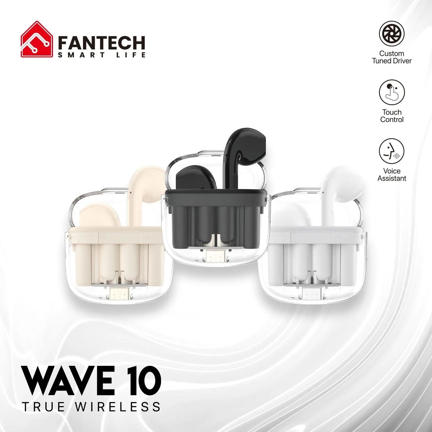 Fantech tws bluetooth earbuds wave 10 tw10 with built-in microphone - audio | earphone