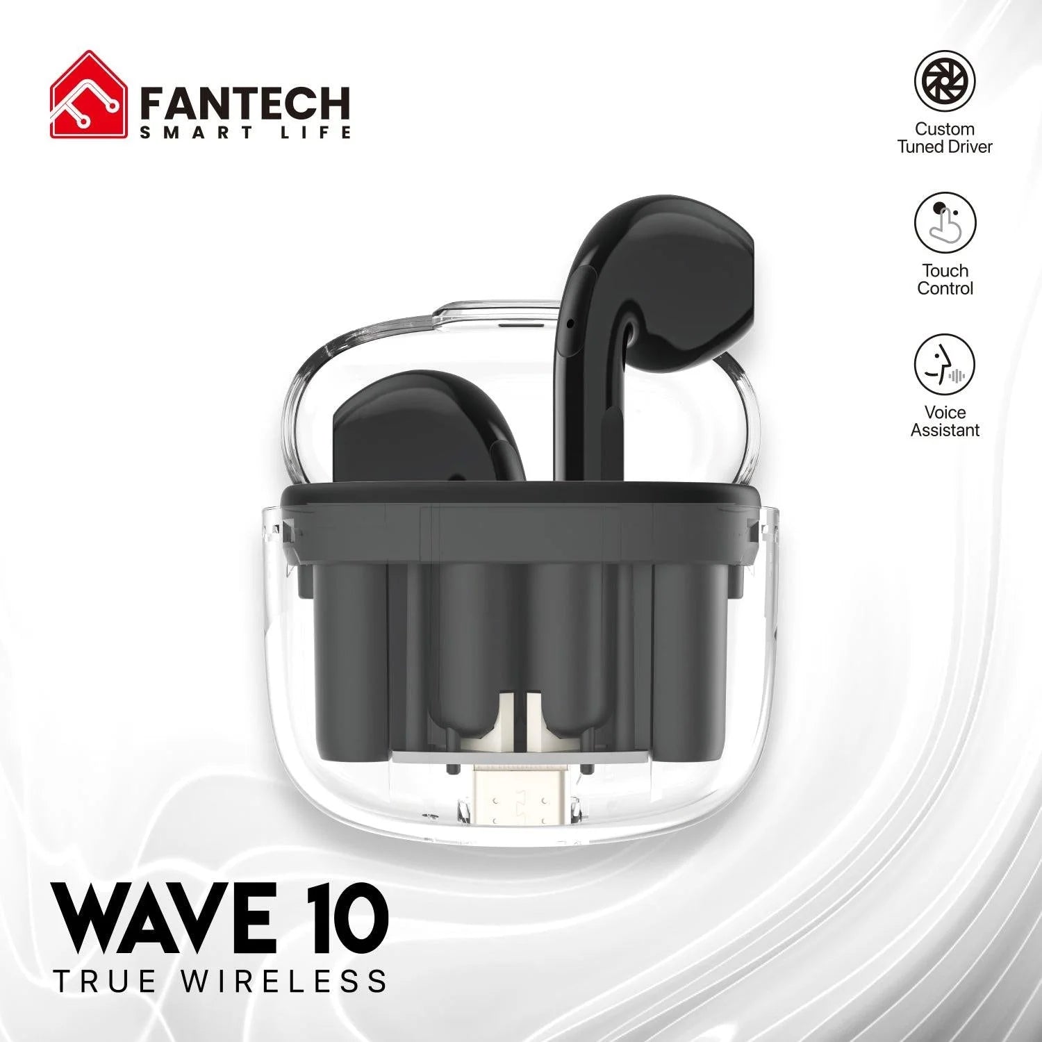 Fantech tws bluetooth earbuds wave 10 tw10 with built-in microphone - audio | earphone