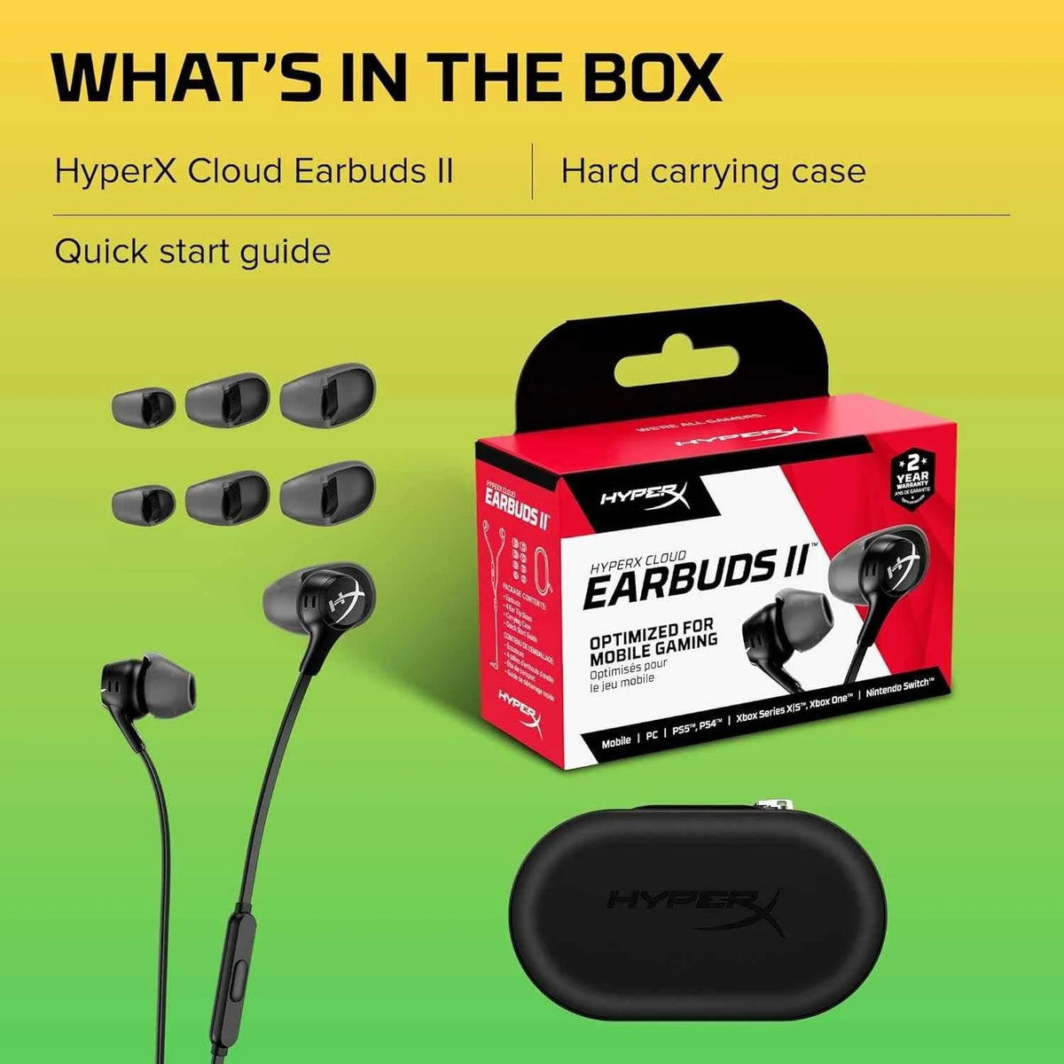 Hyperx cloud earbuds ii – 14mm drivers four eartips hard-shell carrying case, - audio | earphone