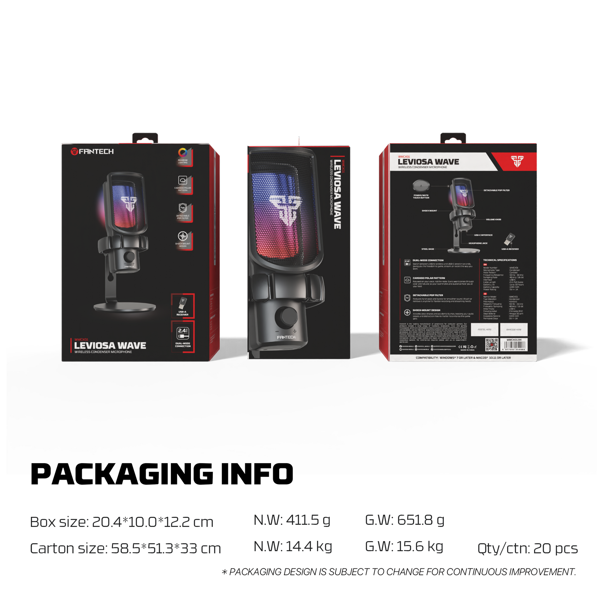 FANTECH WMCX01 LEVIOSA WAVE DUAL-MODE Wireless Condenser Microphone