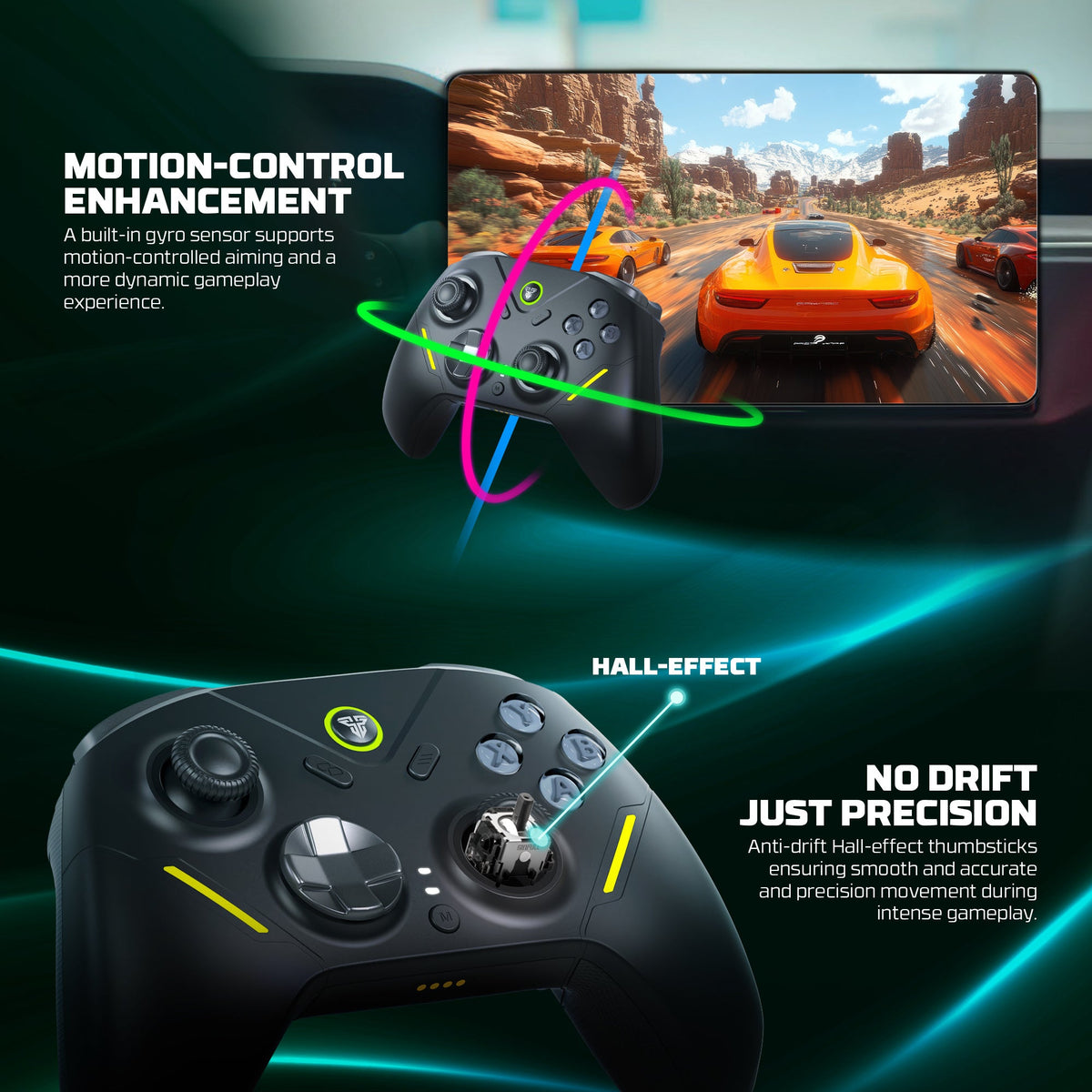 Fantech zenith pro wireless gamepad rgb multi-platform hall-effect game controller with charging dock - console