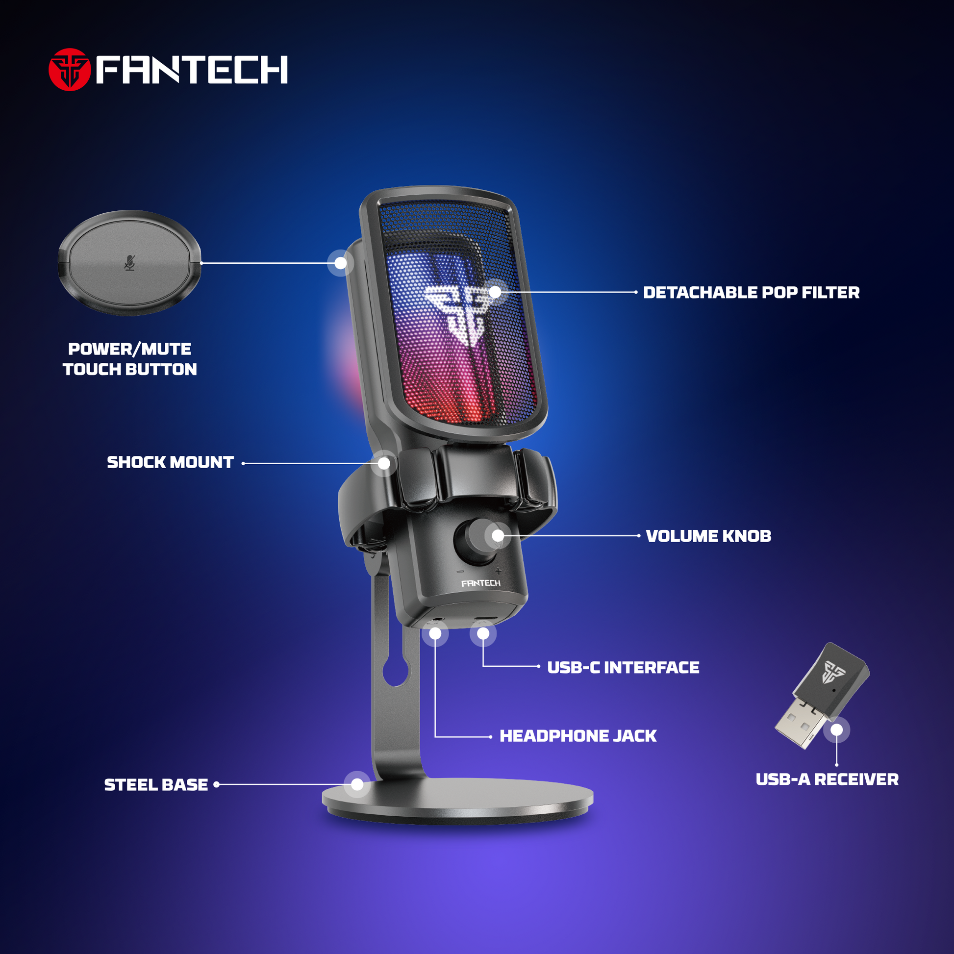 FANTECH WMCX01 LEVIOSA WAVE DUAL-MODE Wireless Condenser Microphone