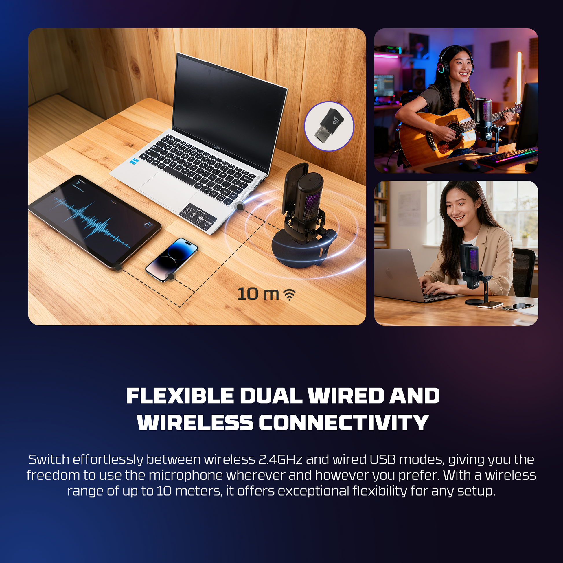 FANTECH WMCX01 LEVIOSA WAVE DUAL-MODE Wireless Condenser Microphone