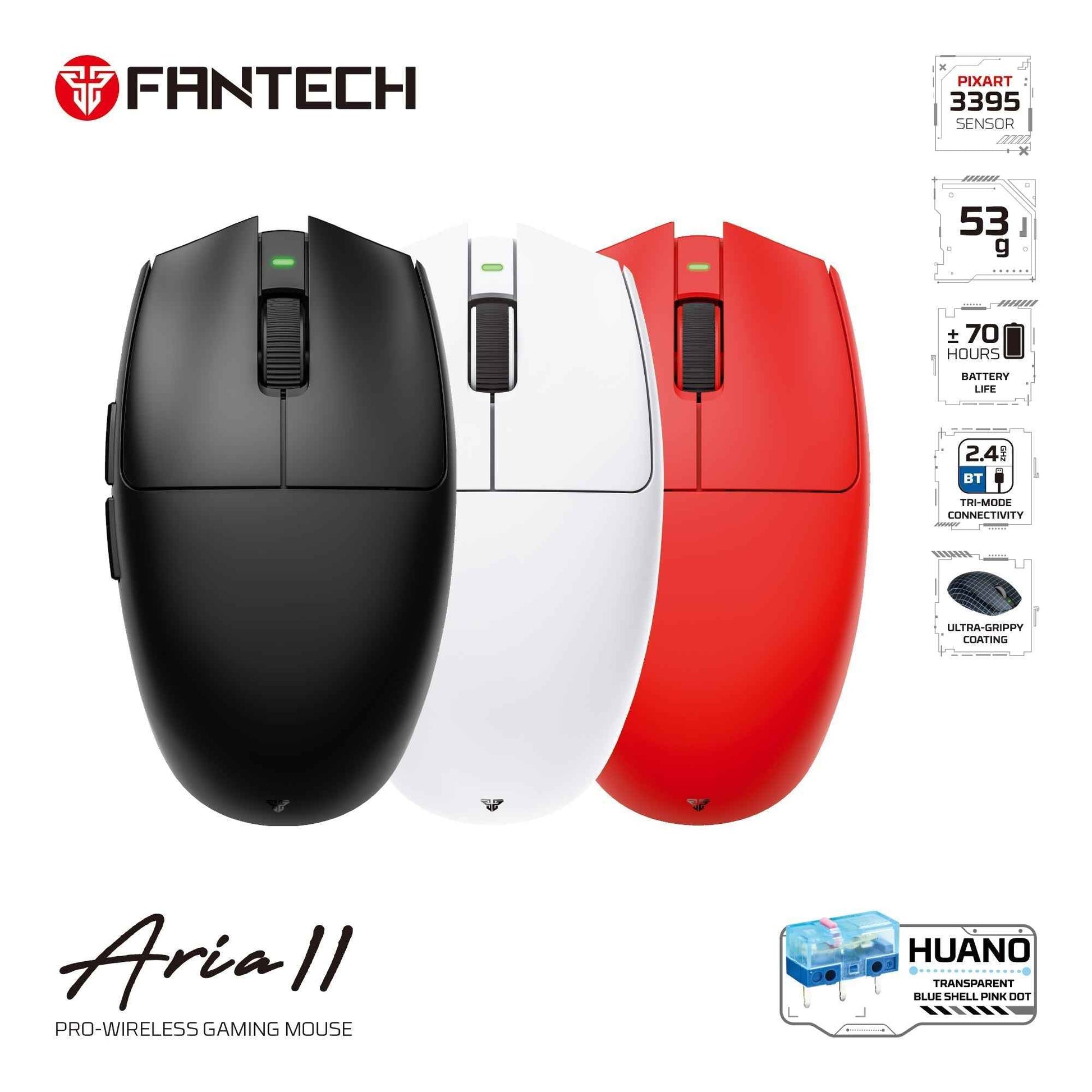 Fantech Aria Xd7v2 Wireless Gaming Mouse, 53g Ultra-lightweight Huano Switches,