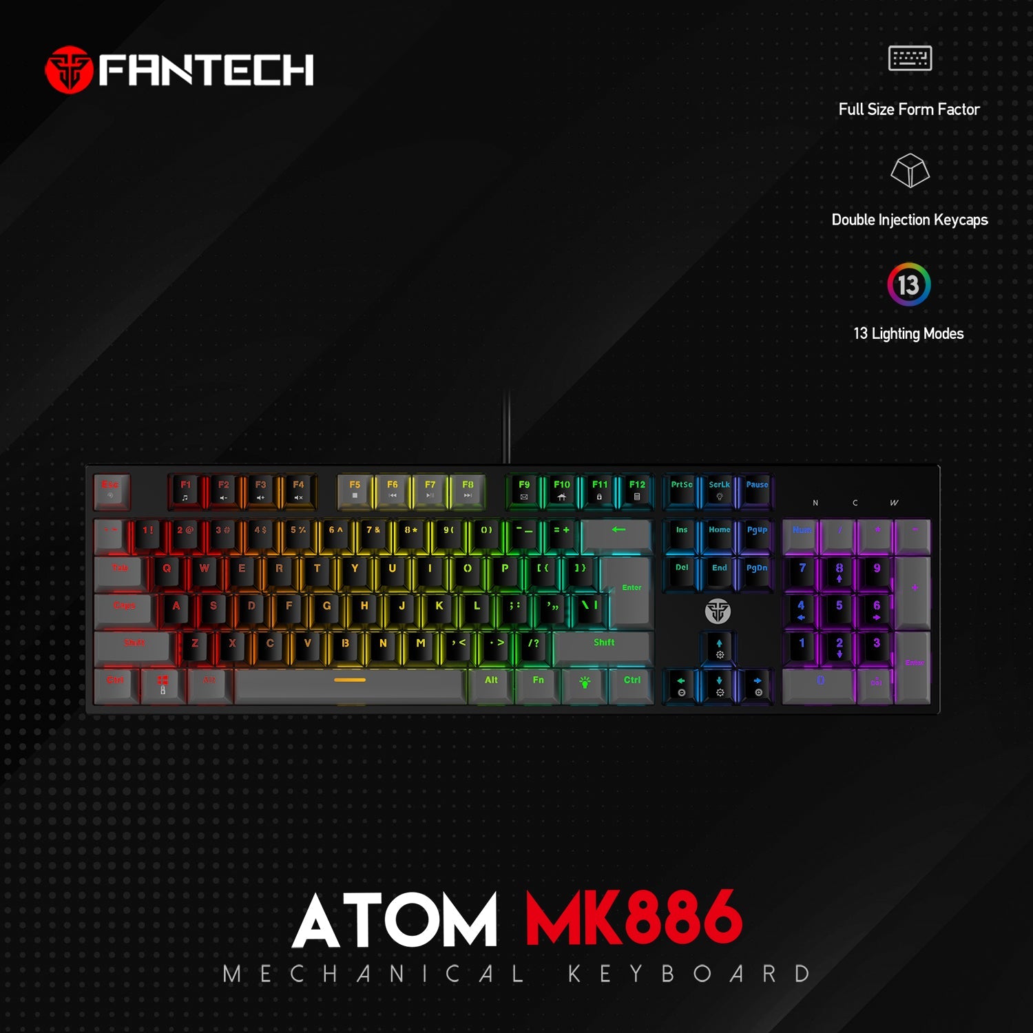 Fantech Atom Mk886 Black Arabic Rgb Mechanical Keyboard - Gameonjo