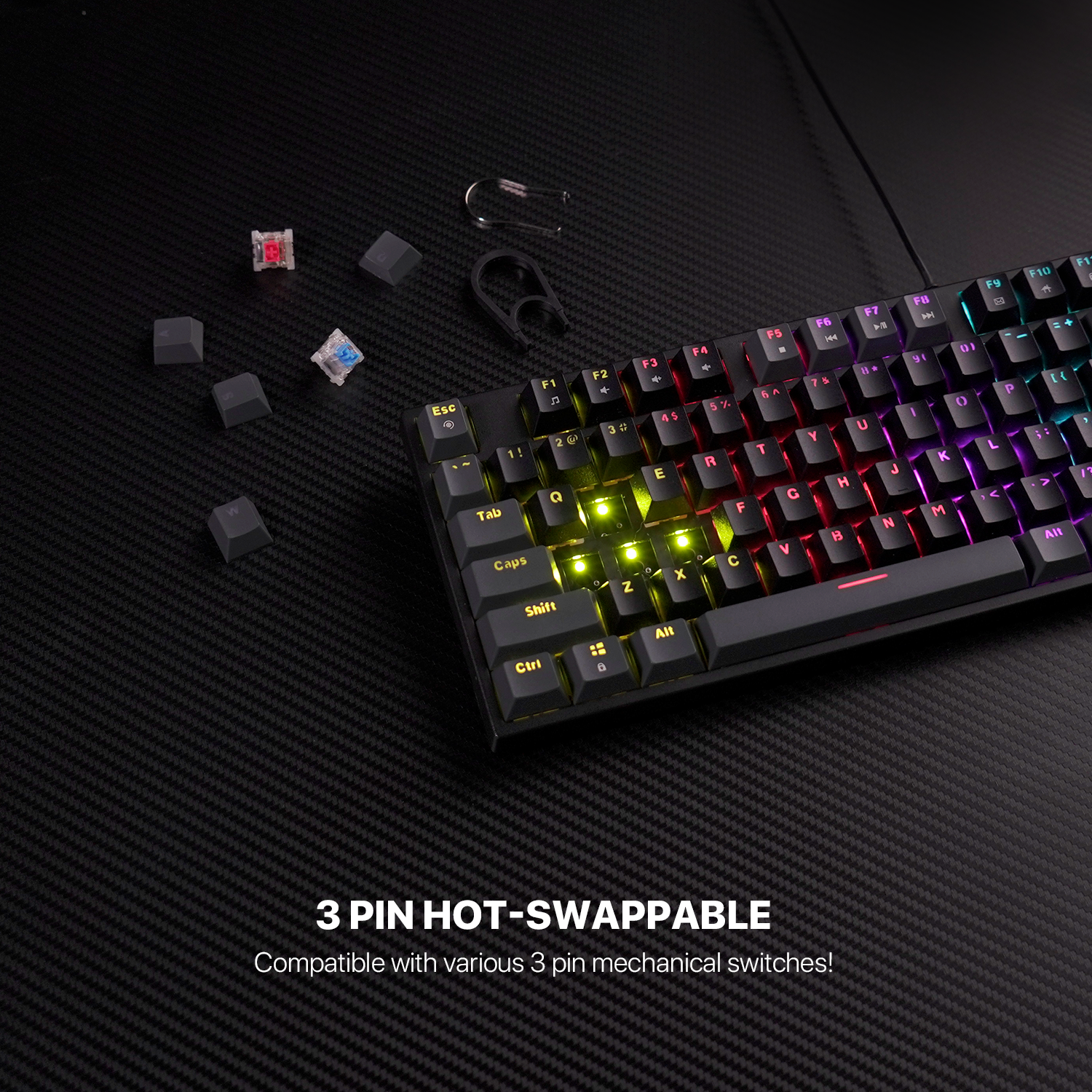 Fantech Atom Tkl Mk876v2 Double Injection Keycaps Mechanical Keyboard - Gameonjo