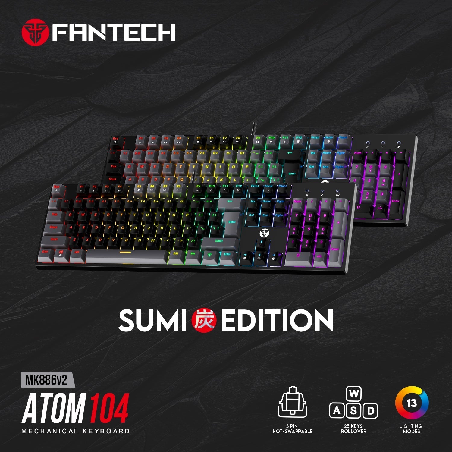 Fantech Atom Tkl Mk886v2 104keycaps Keycaps Mechanical Keyboard - Gameonjo