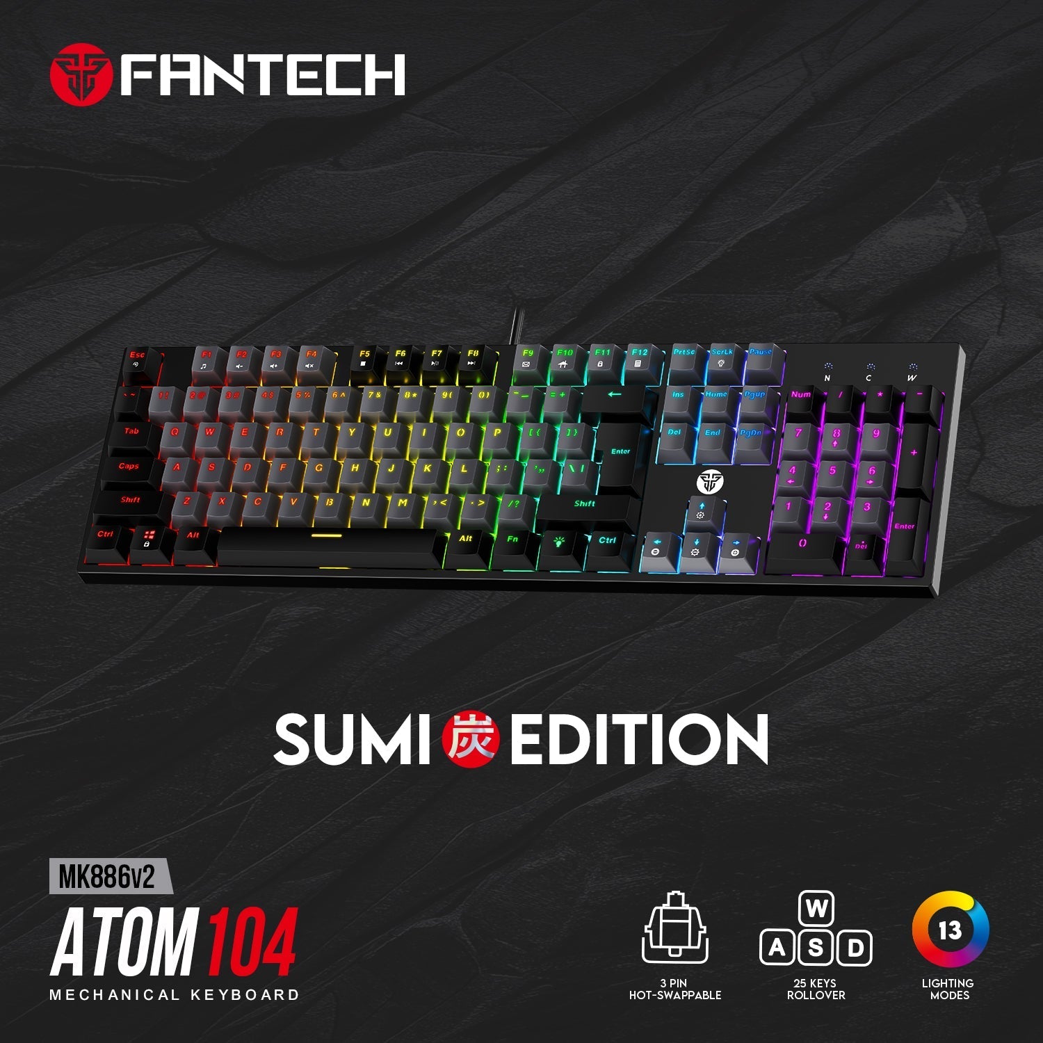 Fantech Atom Tkl Mk886v2 104keycaps Keycaps Mechanical Keyboard - Gameonjo
