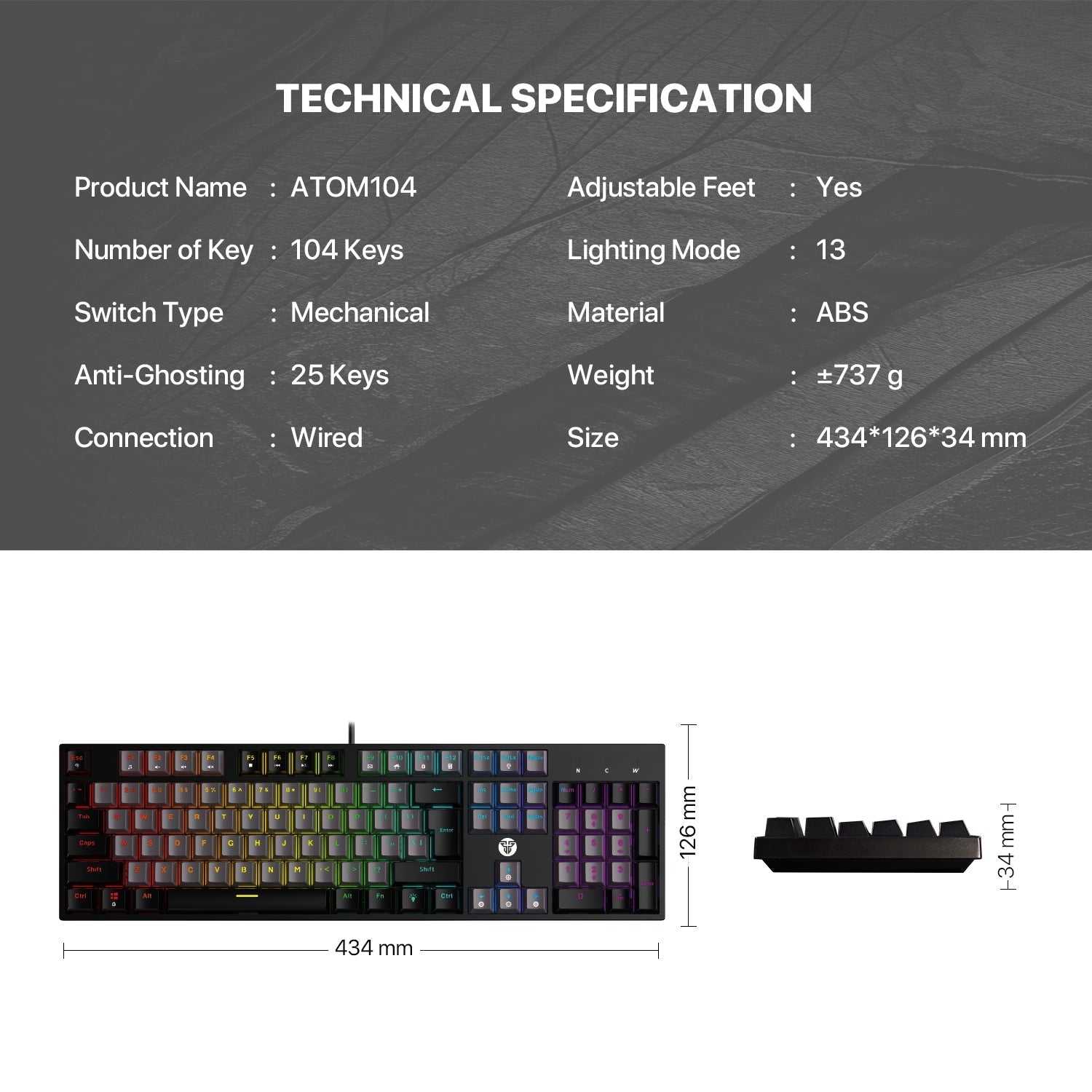 Fantech Atom Tkl Mk886v2 104keycaps Keycaps Mechanical Keyboard - Gameonjo