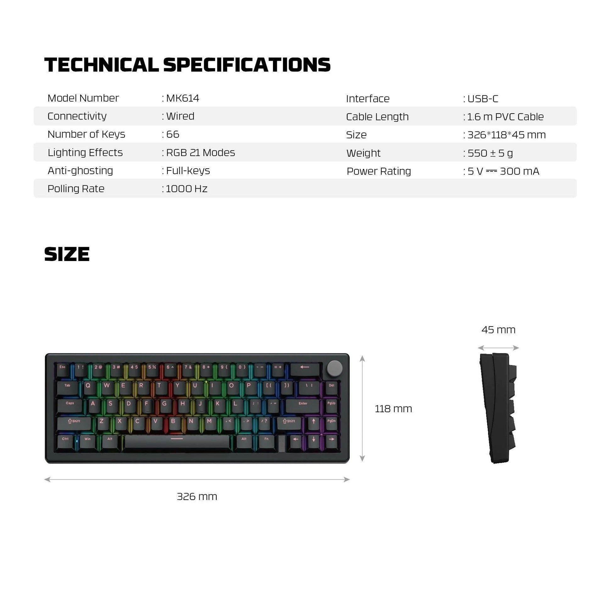 Fantech atom x66 mk614 mechanical keyboard - black