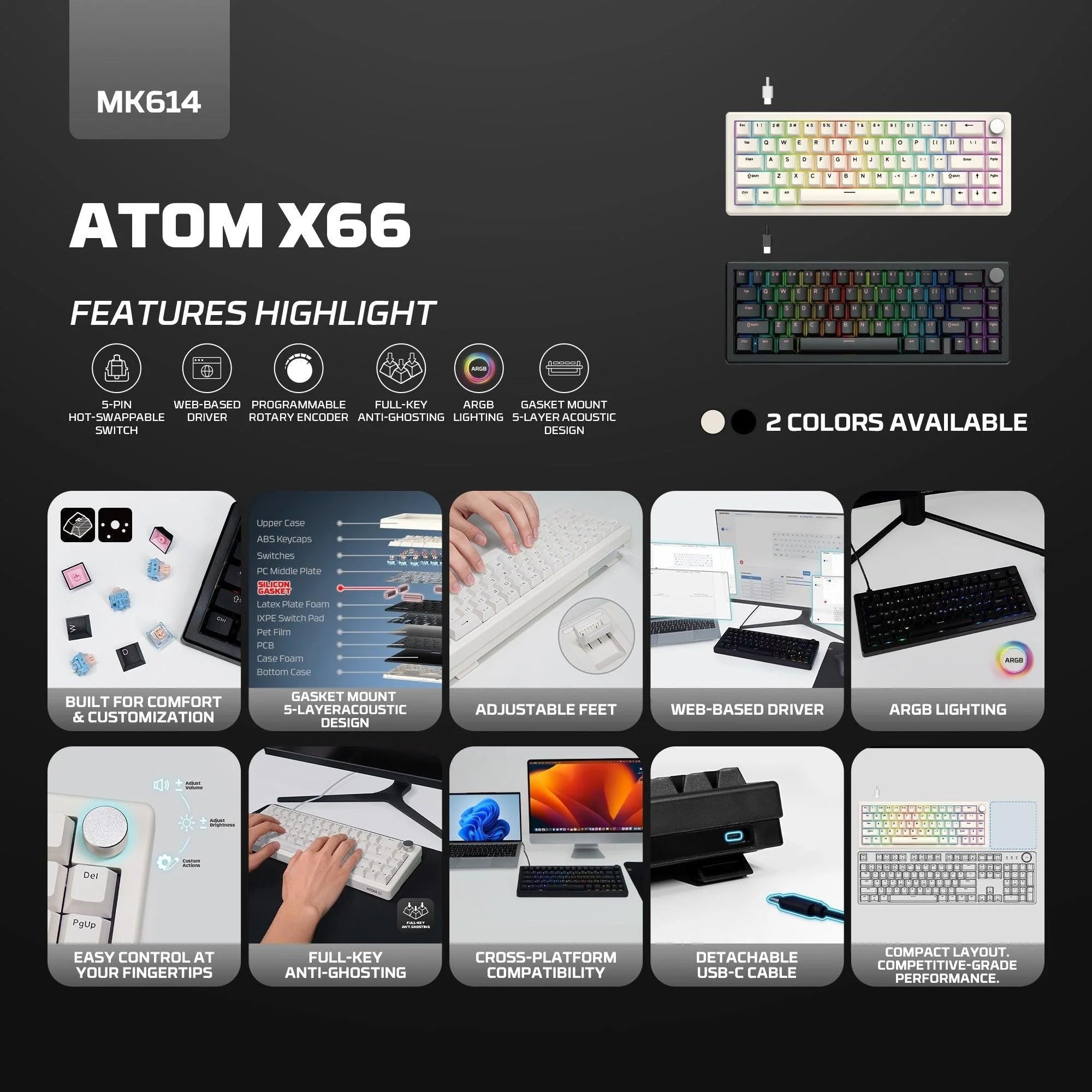 Fantech atom x66 mk614 mechanical keyboard - black